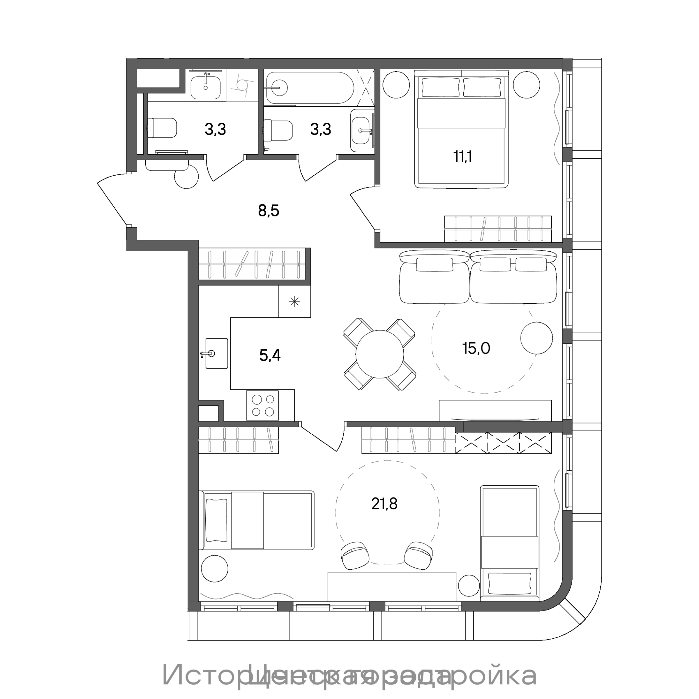 Официальная схема СТОУН Сокольники, 68,4 м²