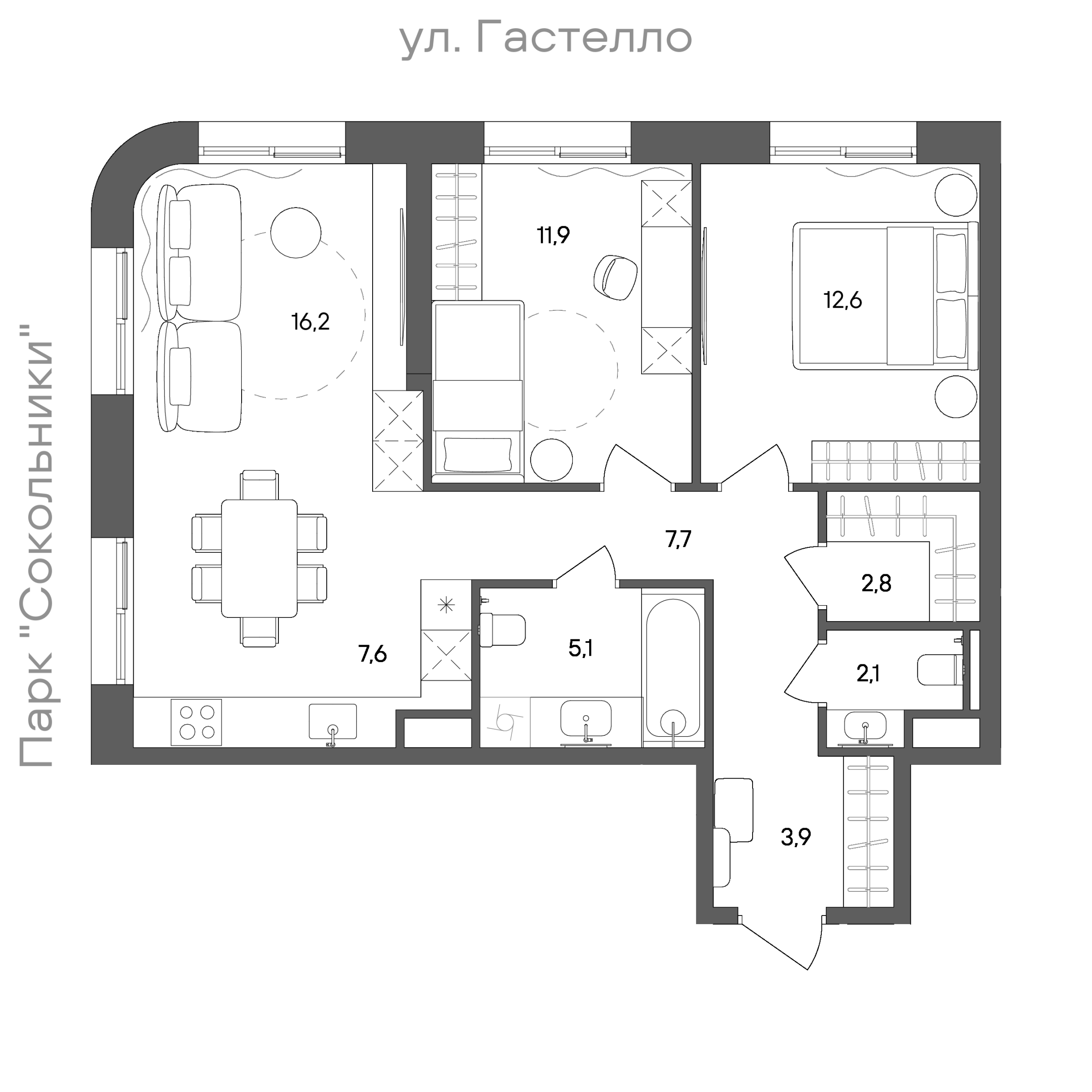Официальная схема СТОУН Сокольники, 69,9 м²