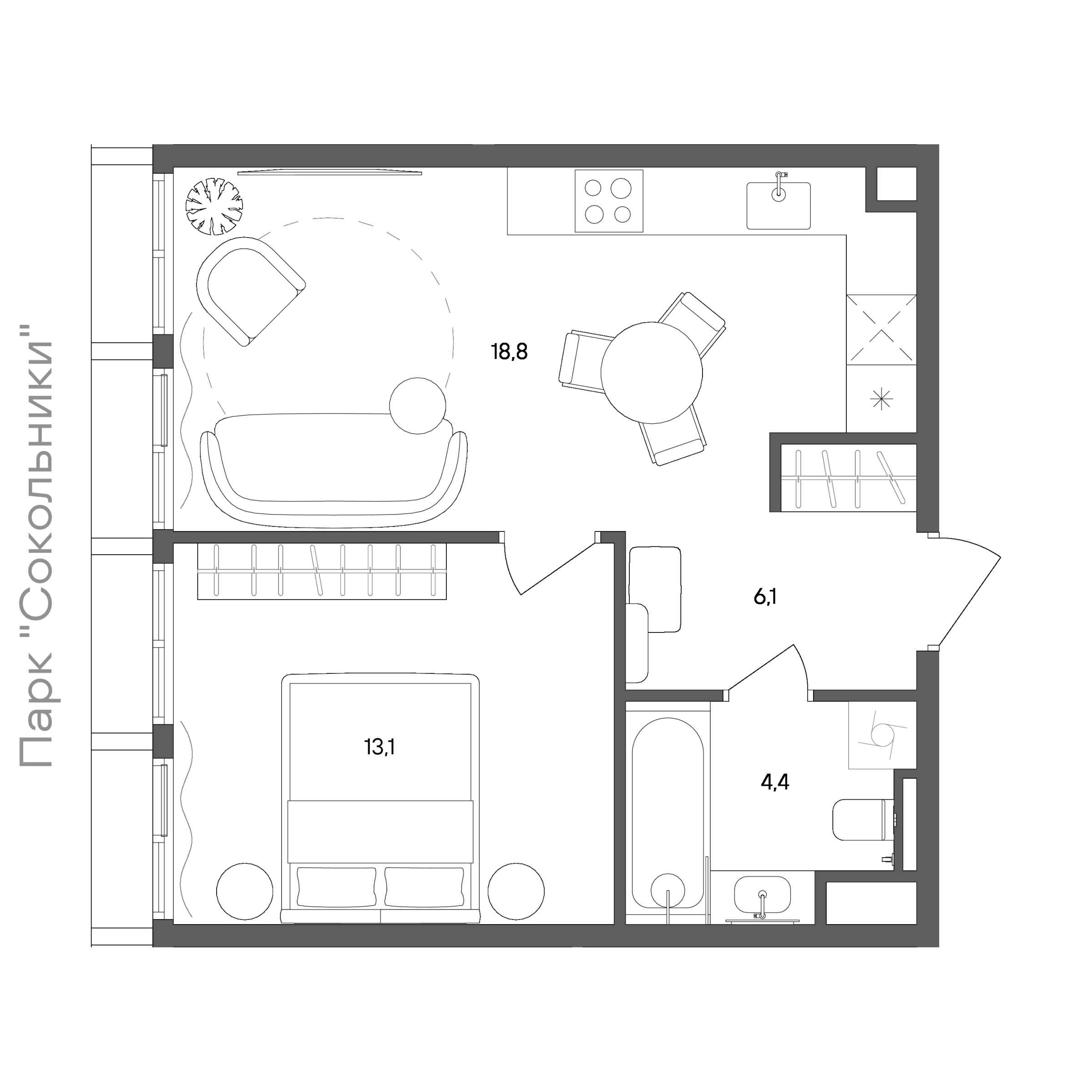 Официальная схема СТОУН Сокольники, 42,4 м²