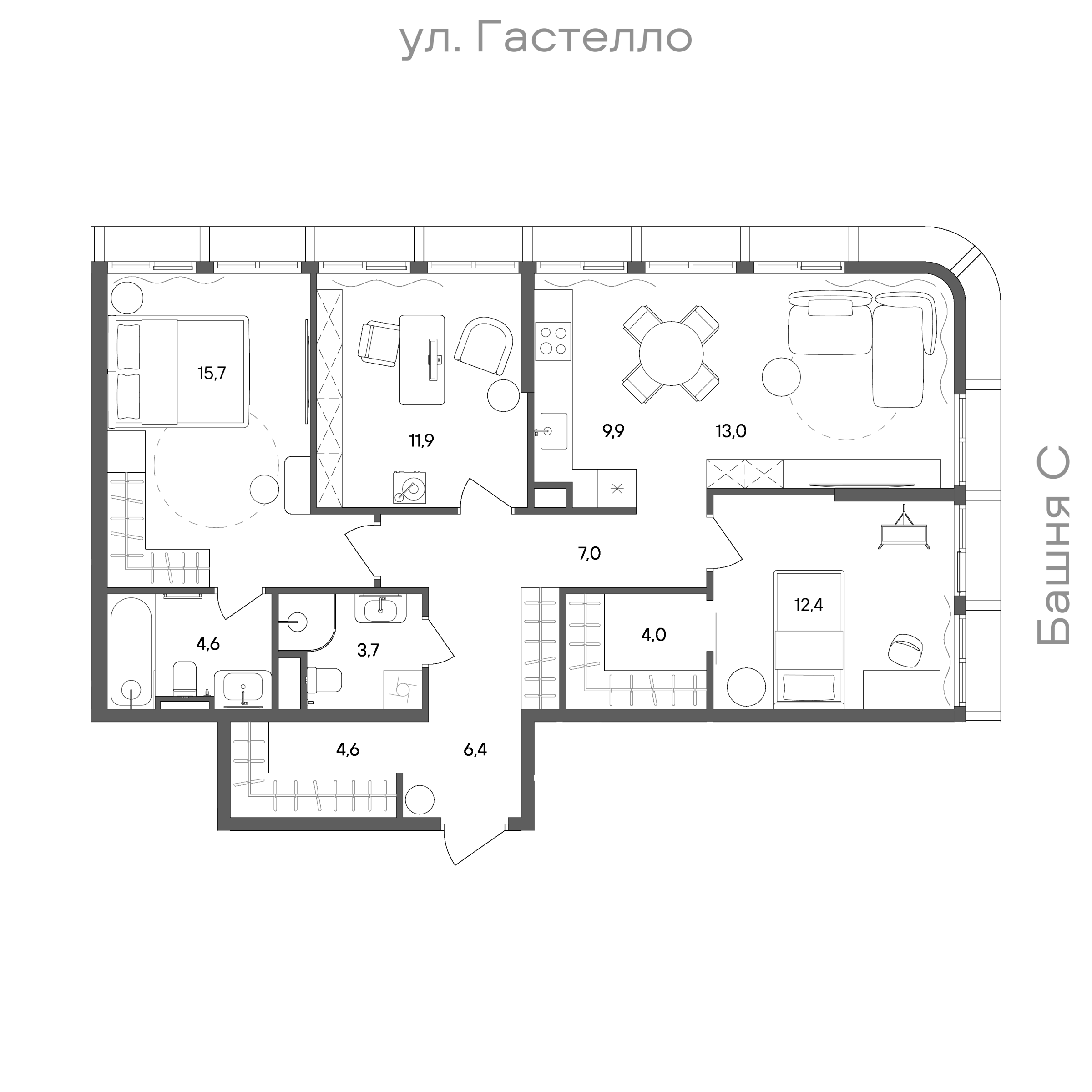 Официальная схема СТОУН Сокольники, 93,2 м²