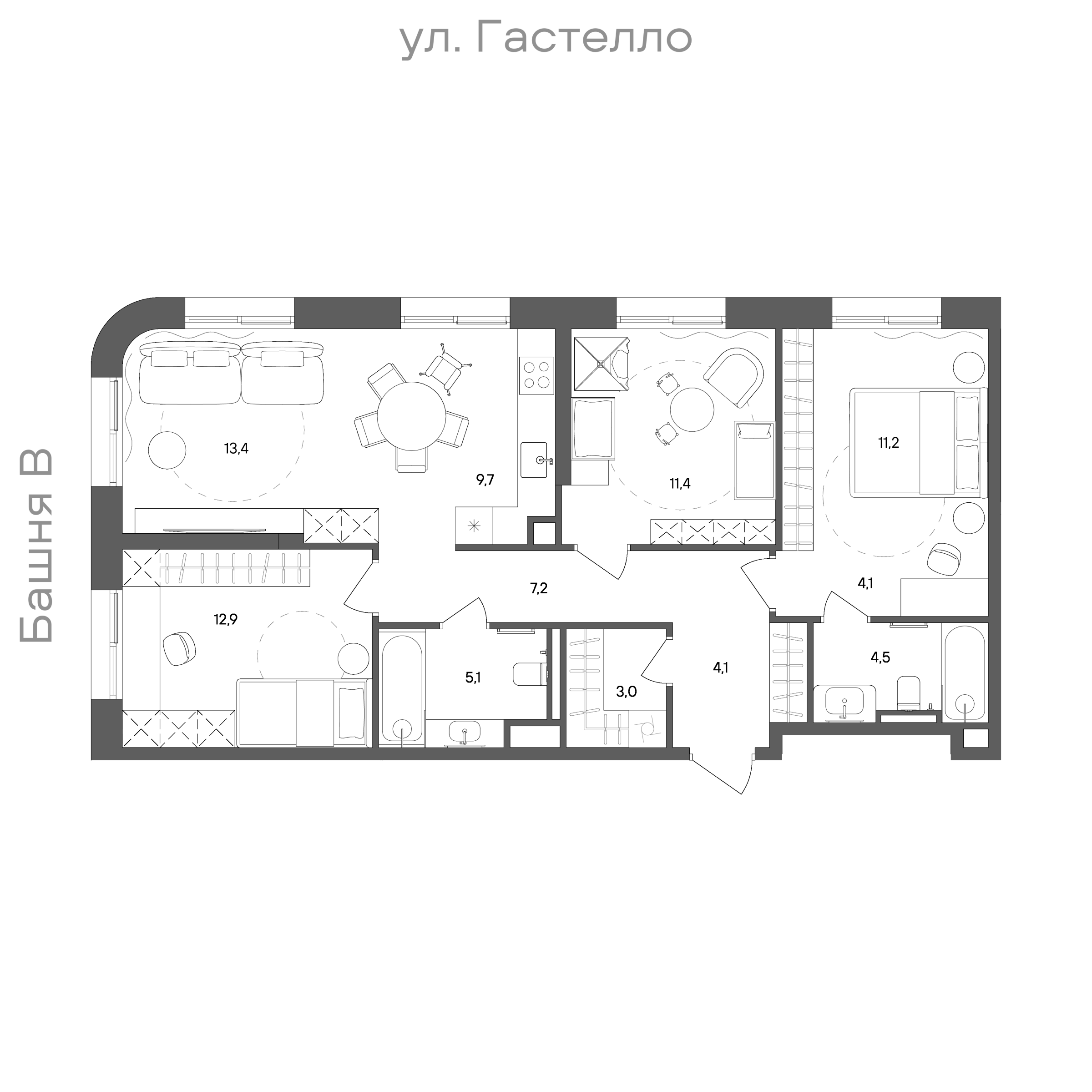Официальная схема СТОУН Сокольники, 86,6 м²