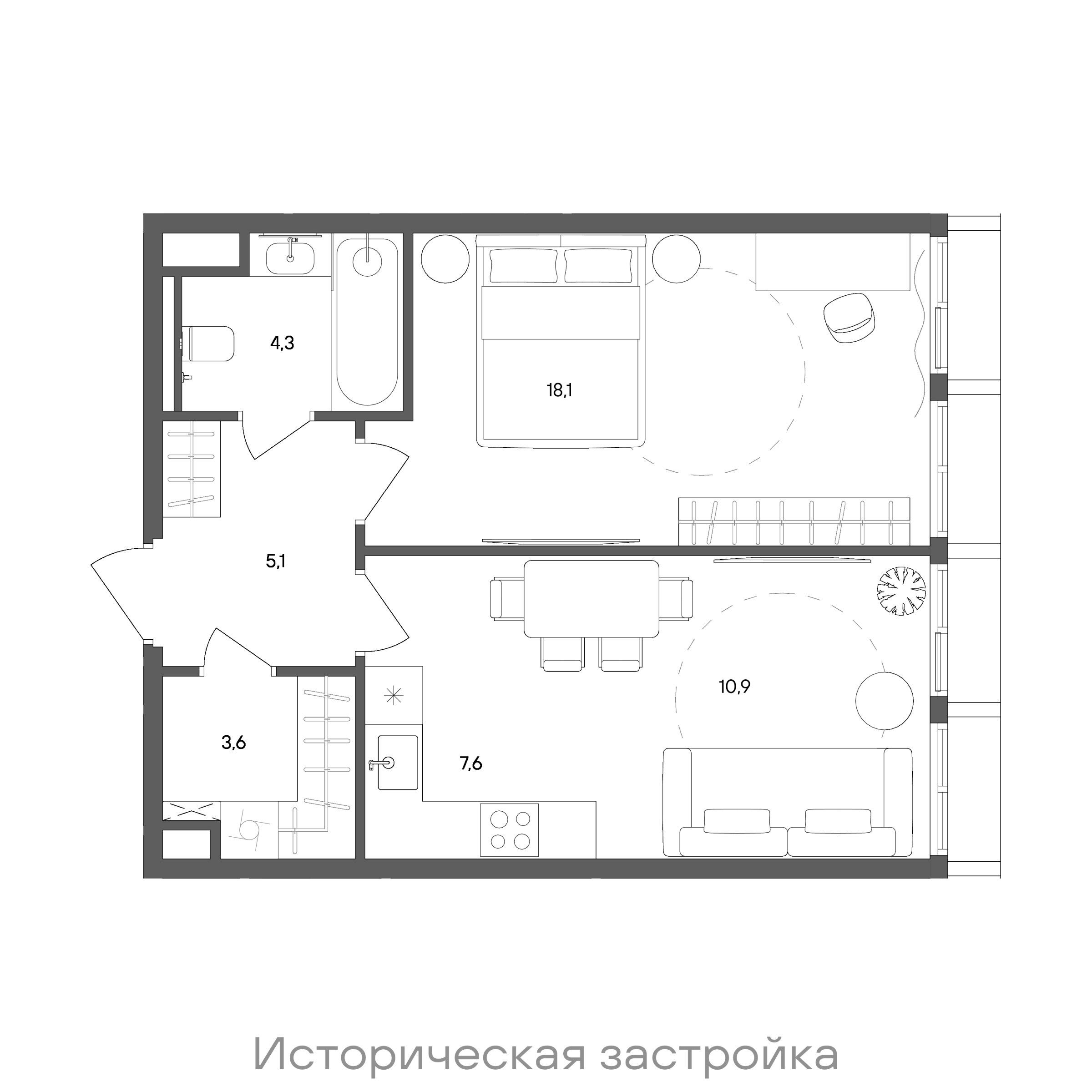 Официальная схема СТОУН Сокольники, 49,6 м²