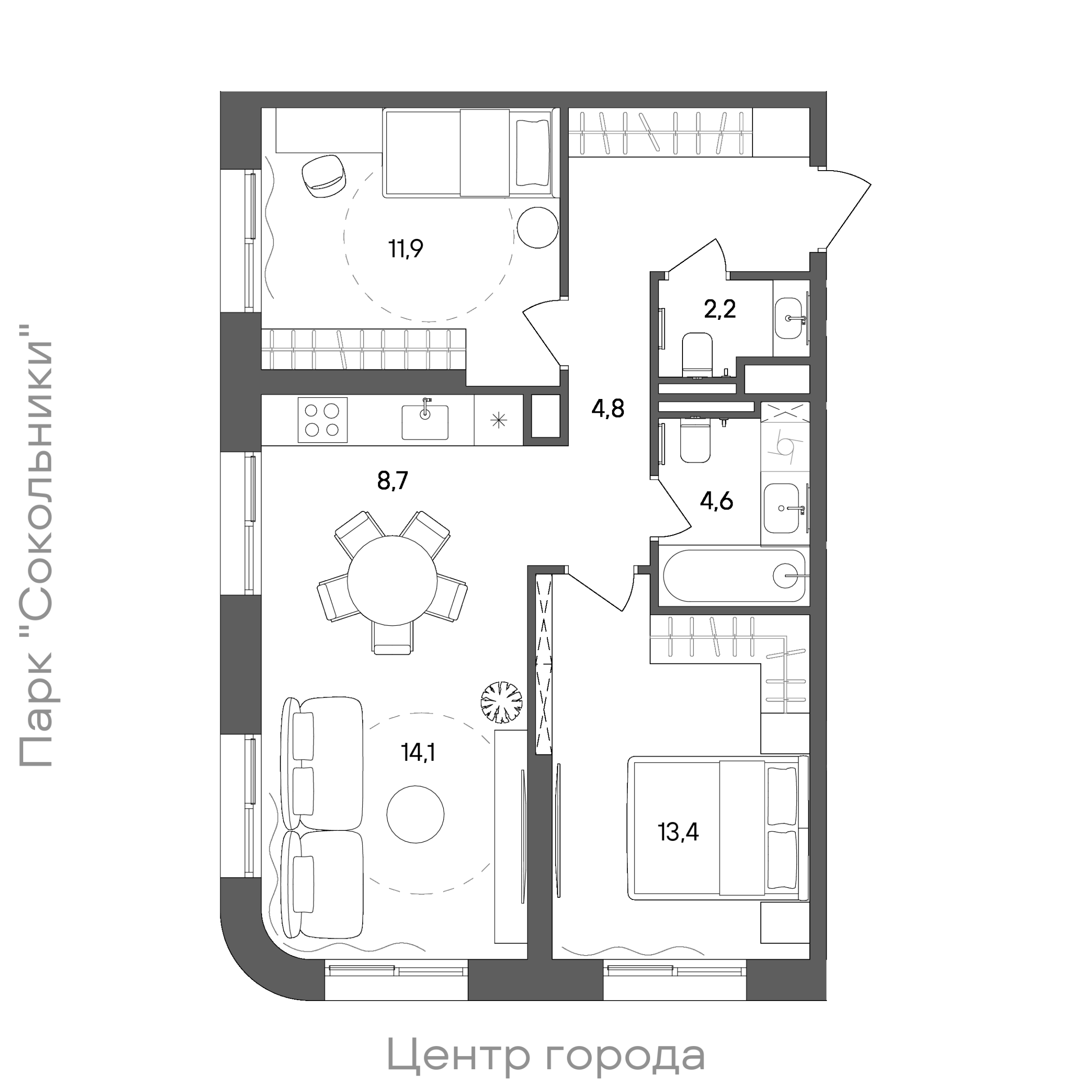 Официальная схема СТОУН Сокольники, 65,6 м²