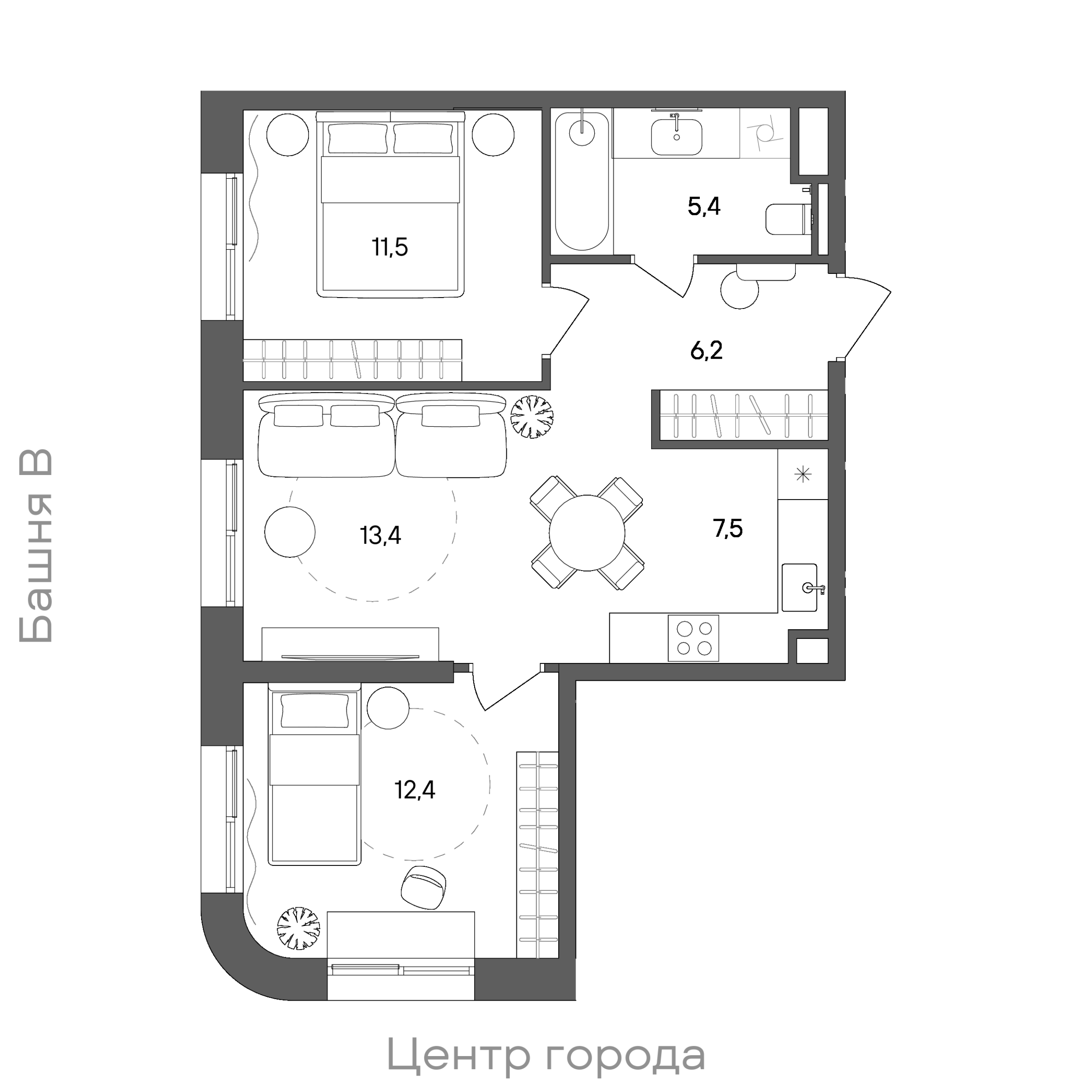 Официальная схема СТОУН Сокольники, 56,4 м²