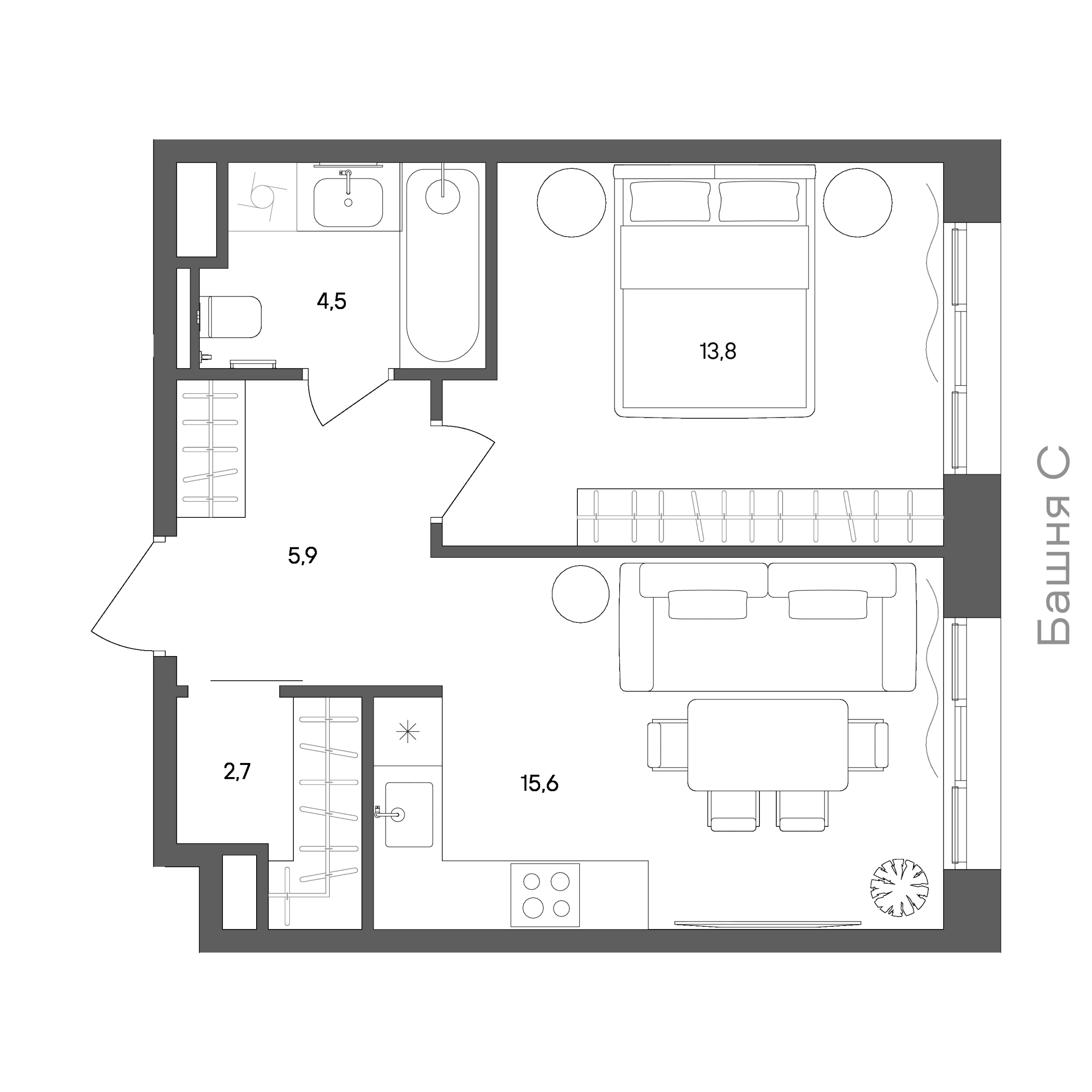 Официальная схема СТОУН Сокольники, 42,5 м²