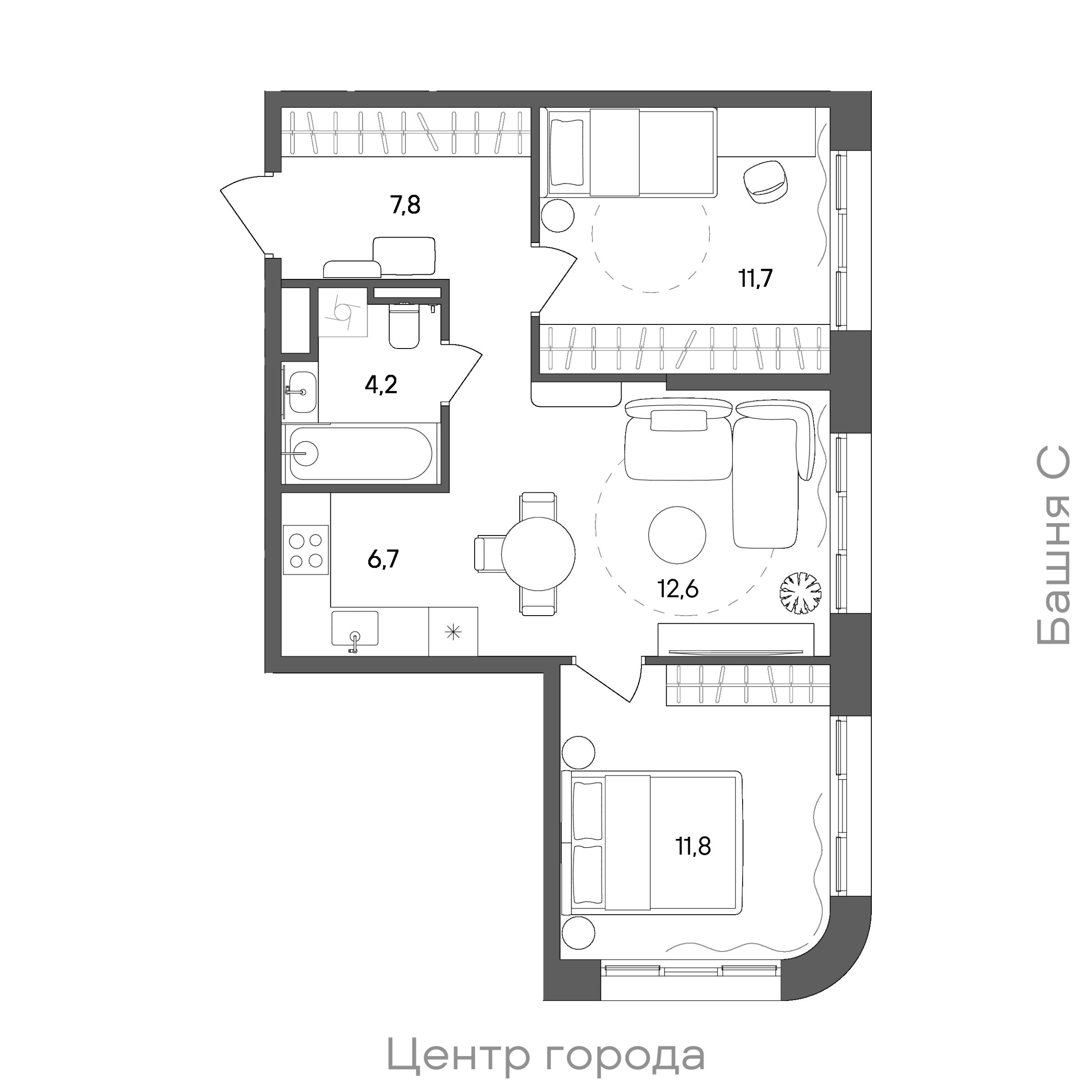 Официальная схема СТОУН Сокольники, 54,8 м²