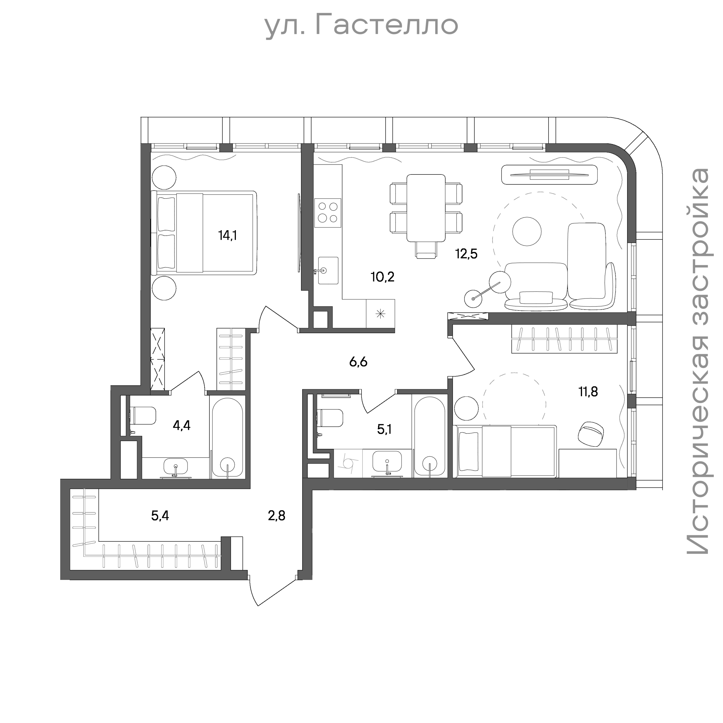 Официальная схема СТОУН Сокольники, 72,9 м²