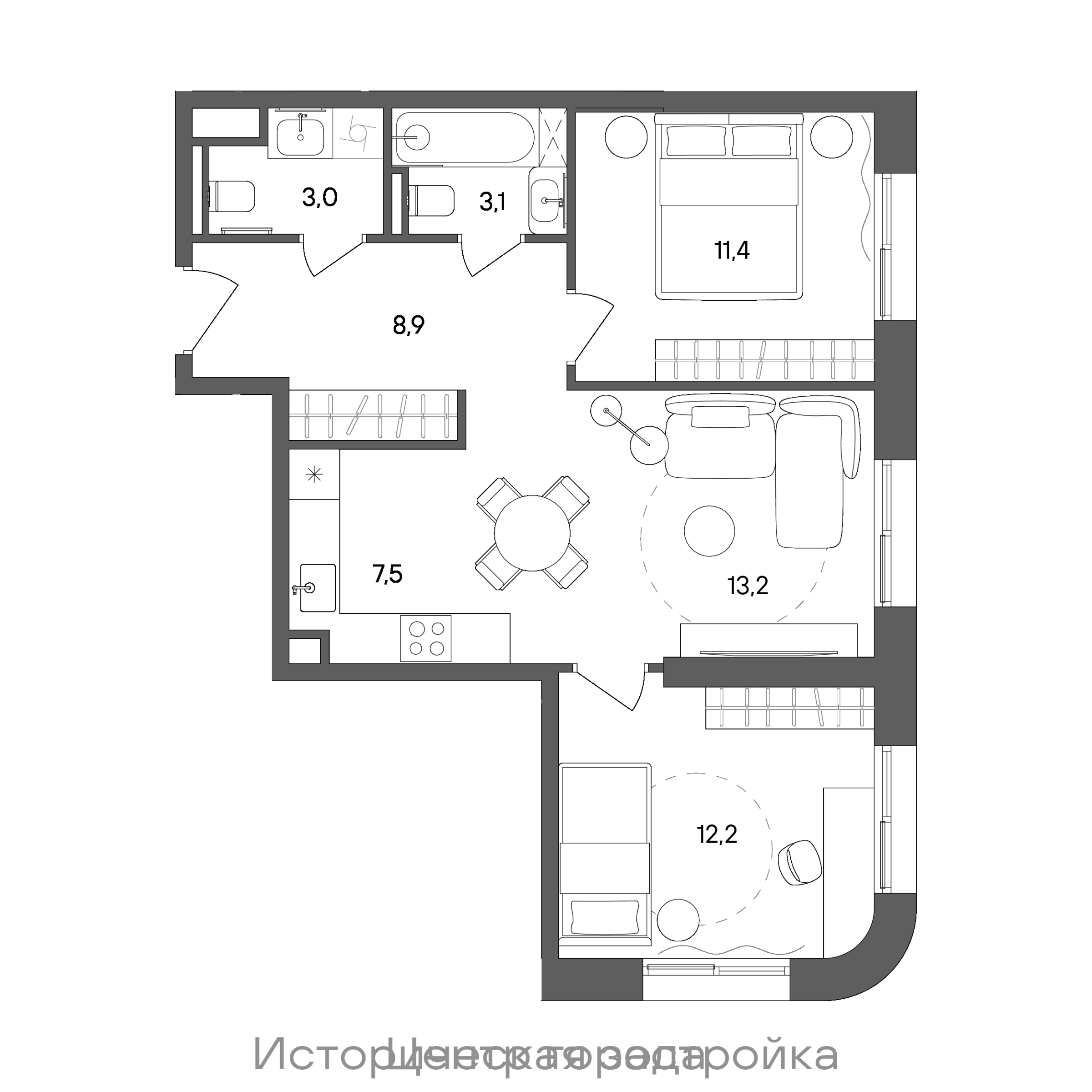 Официальная схема СТОУН Сокольники, 59,3 м²
