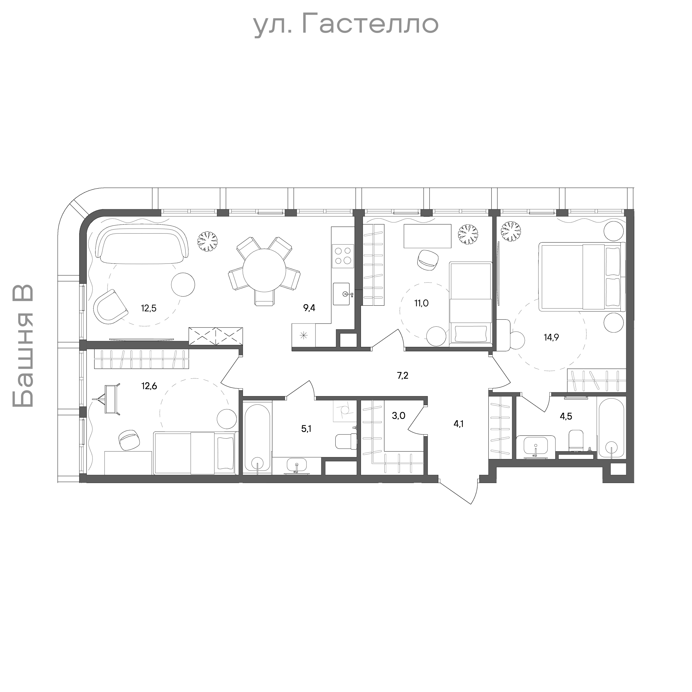 Официальная схема СТОУН Сокольники, 84,3 м²