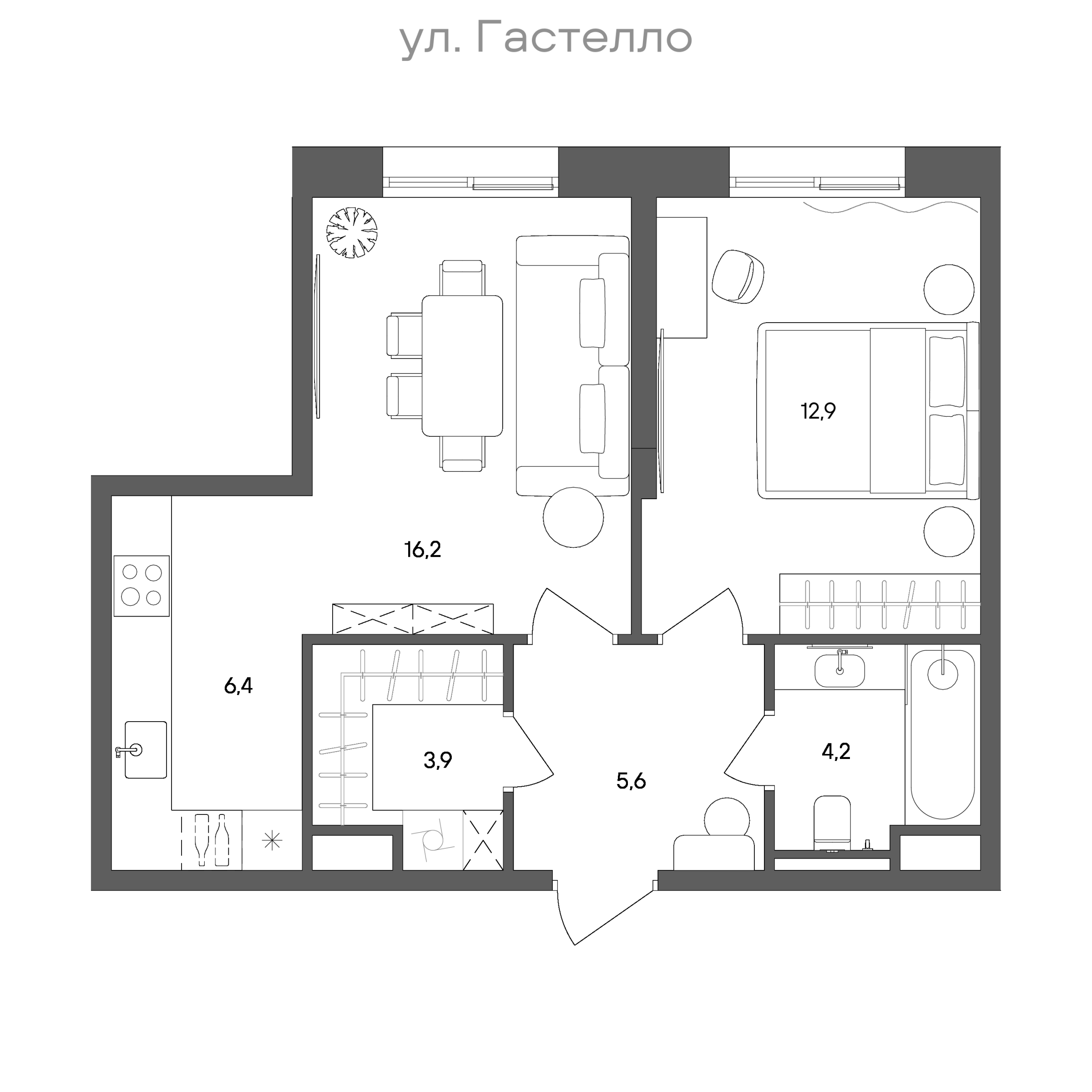 Официальная схема СТОУН Сокольники, 49,2 м²
