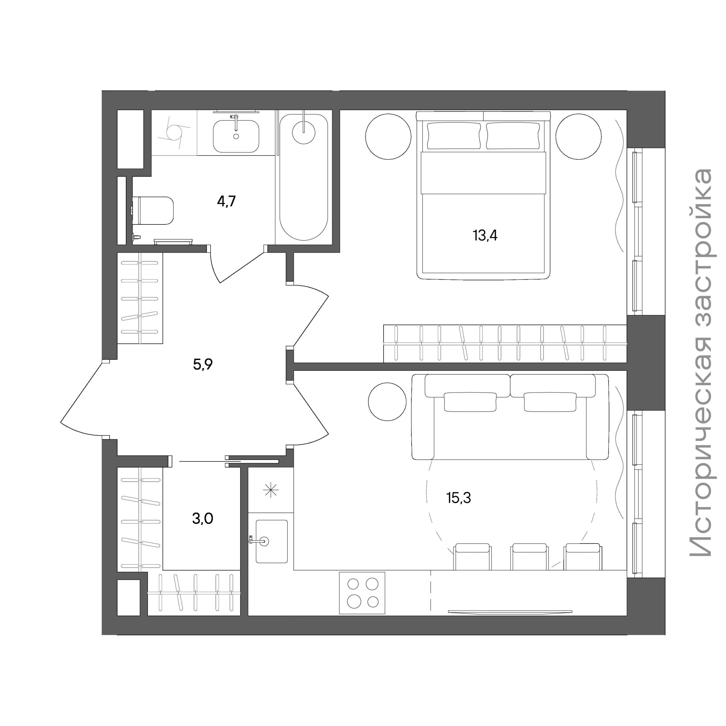 Официальная схема СТОУН Сокольники, 42,3 м²