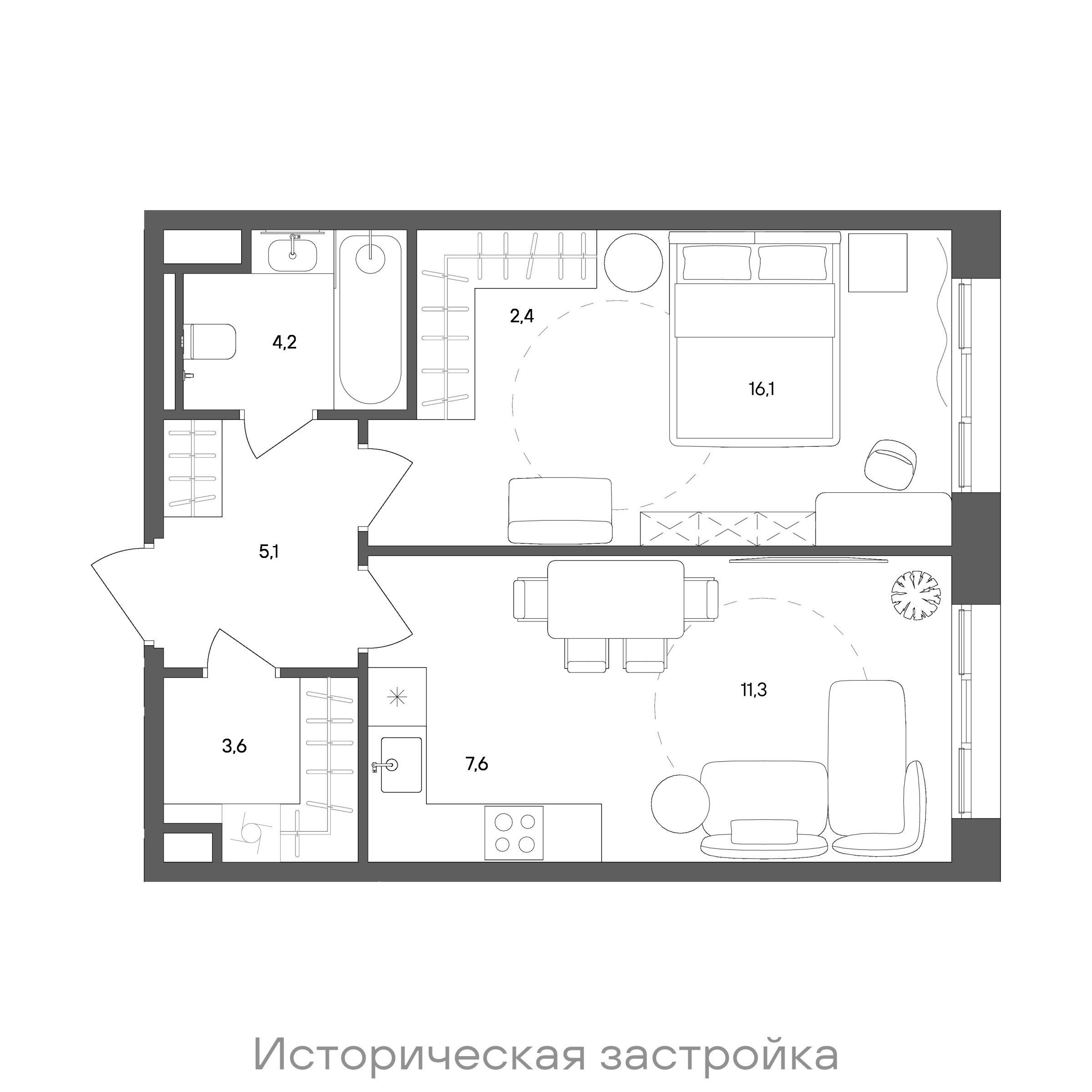 Официальная схема СТОУН Сокольники, 50,3 м²