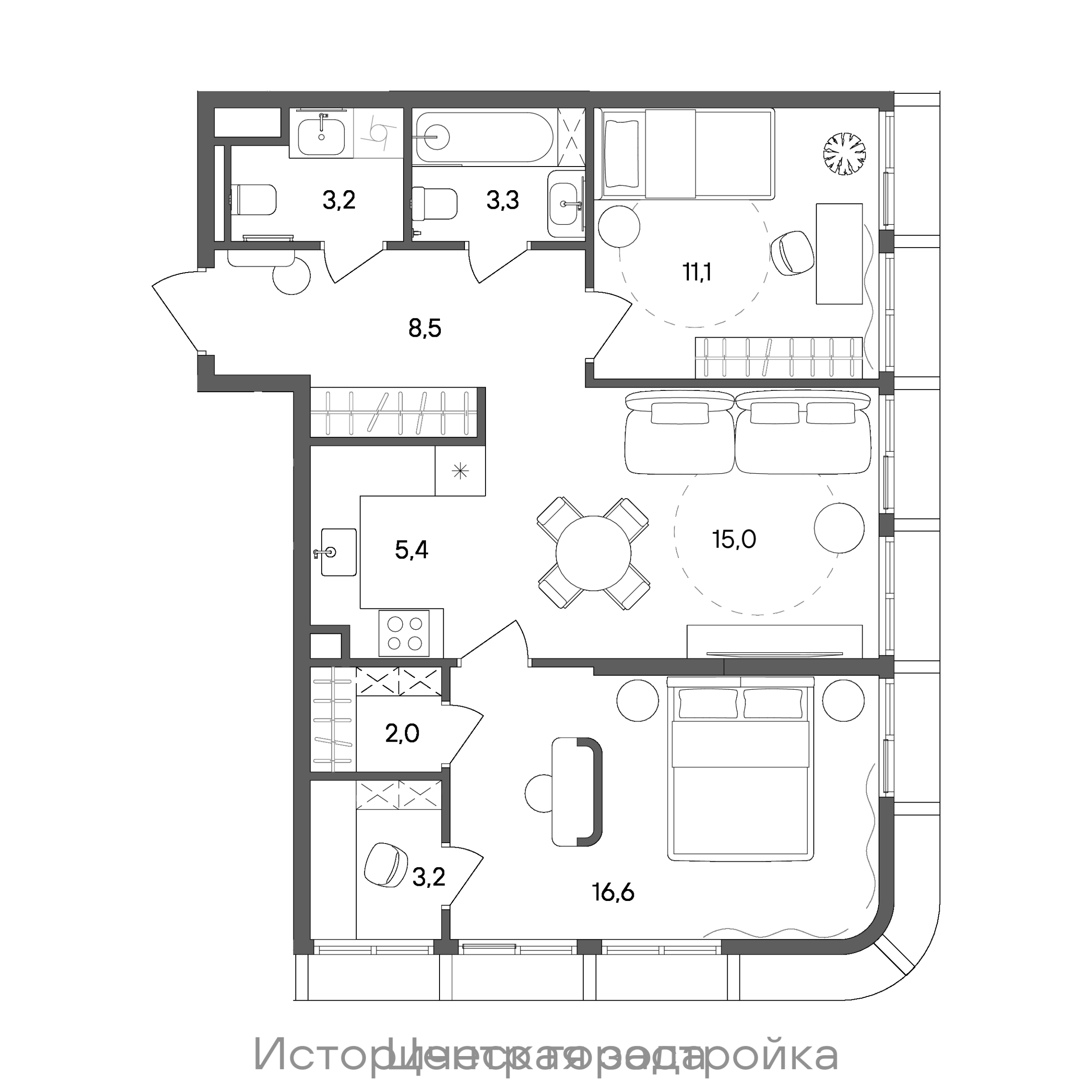 Официальная схема СТОУН Сокольники, 68,3 м²
