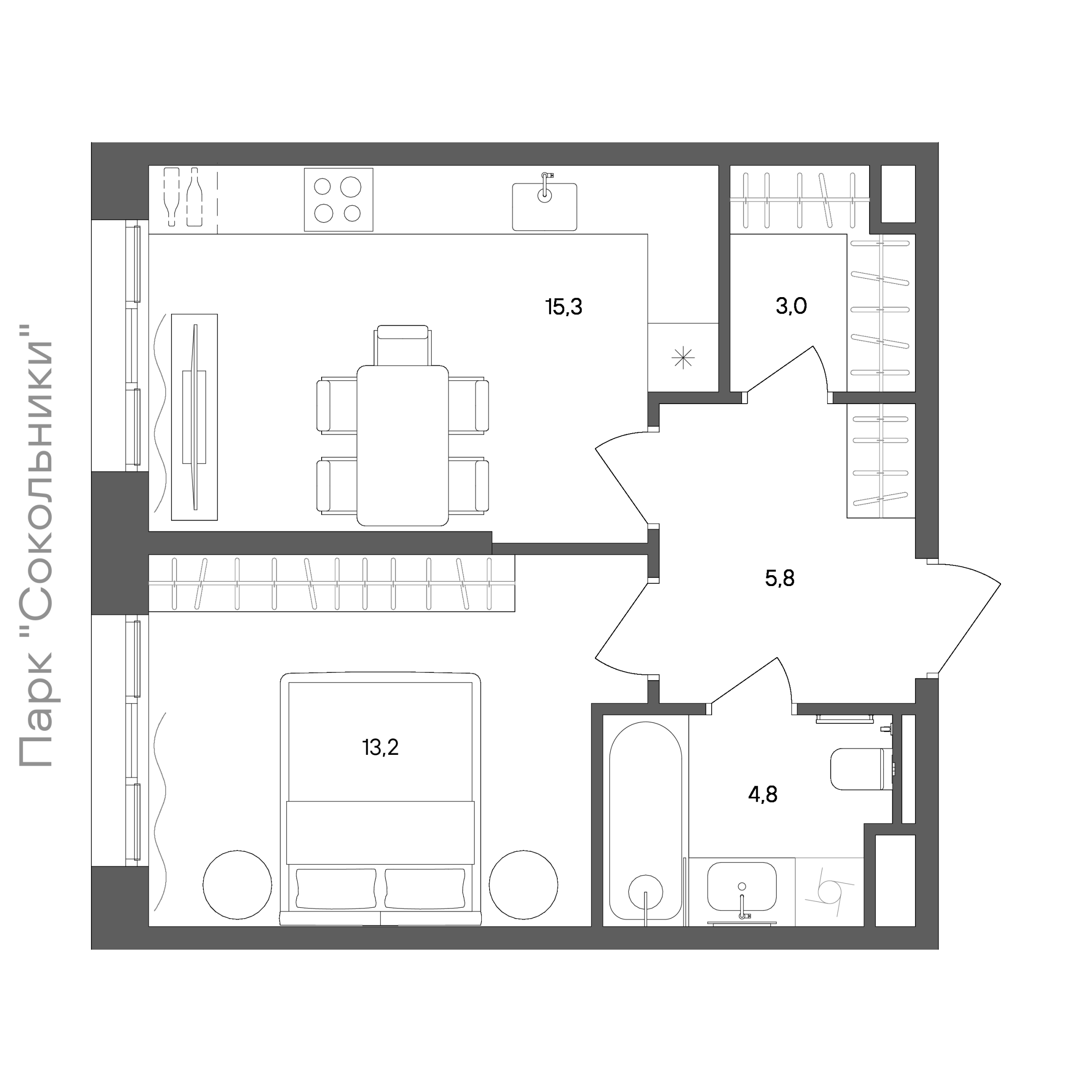 Официальная схема СТОУН Сокольники, 42,1 м²