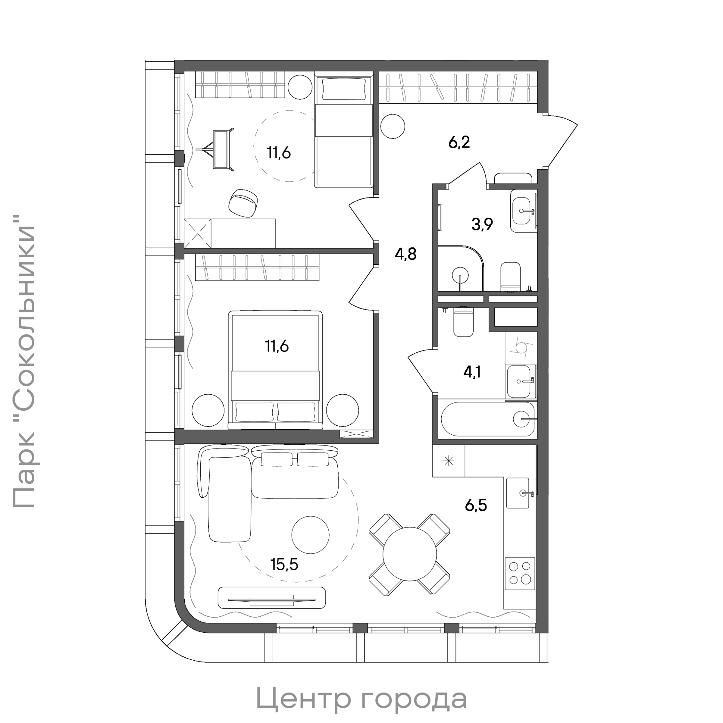 Официальная схема СТОУН Сокольники, 64,2 м²