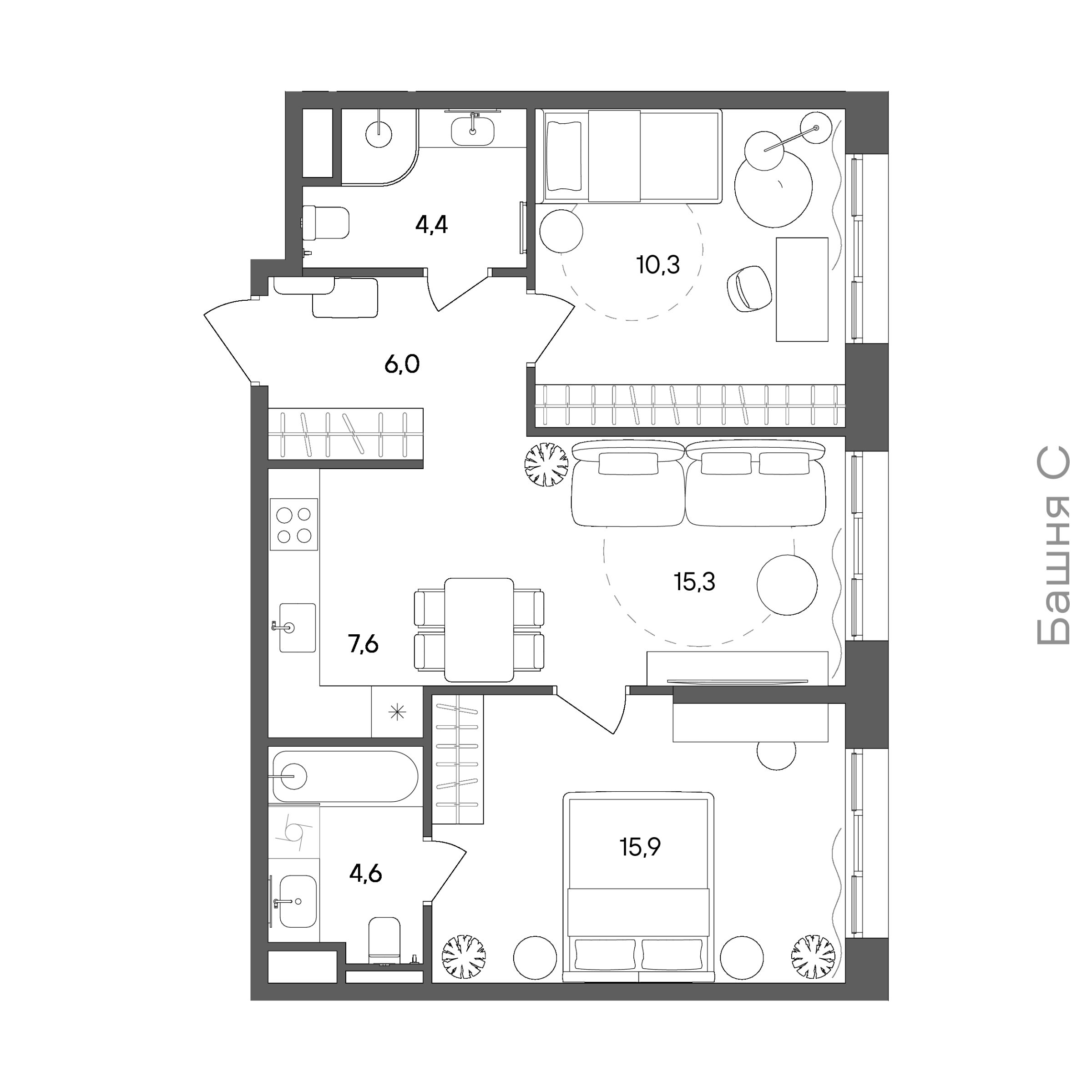 Официальная схема СТОУН Сокольники, 64,1 м²
