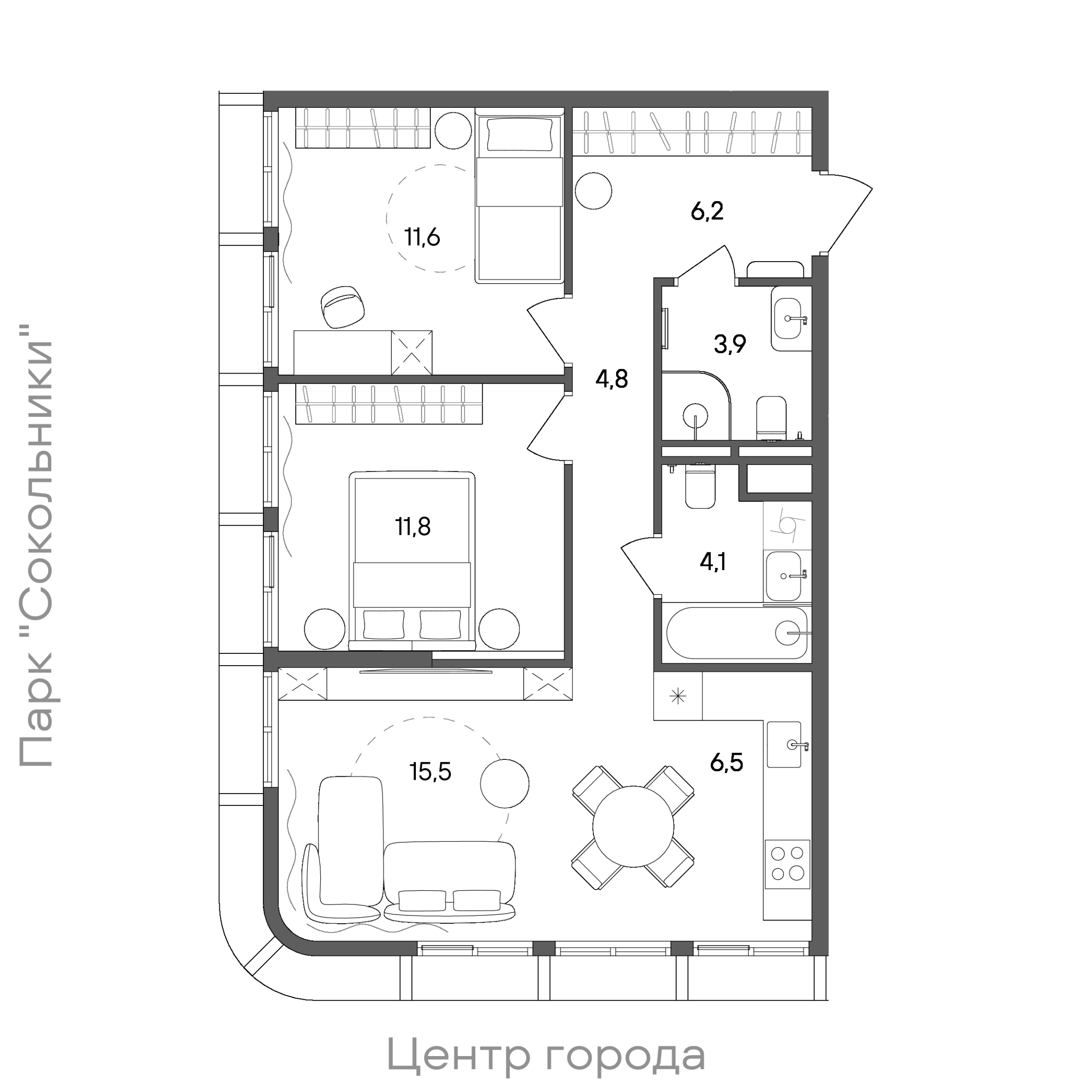 Официальная схема СТОУН Сокольники, 64,4 м²