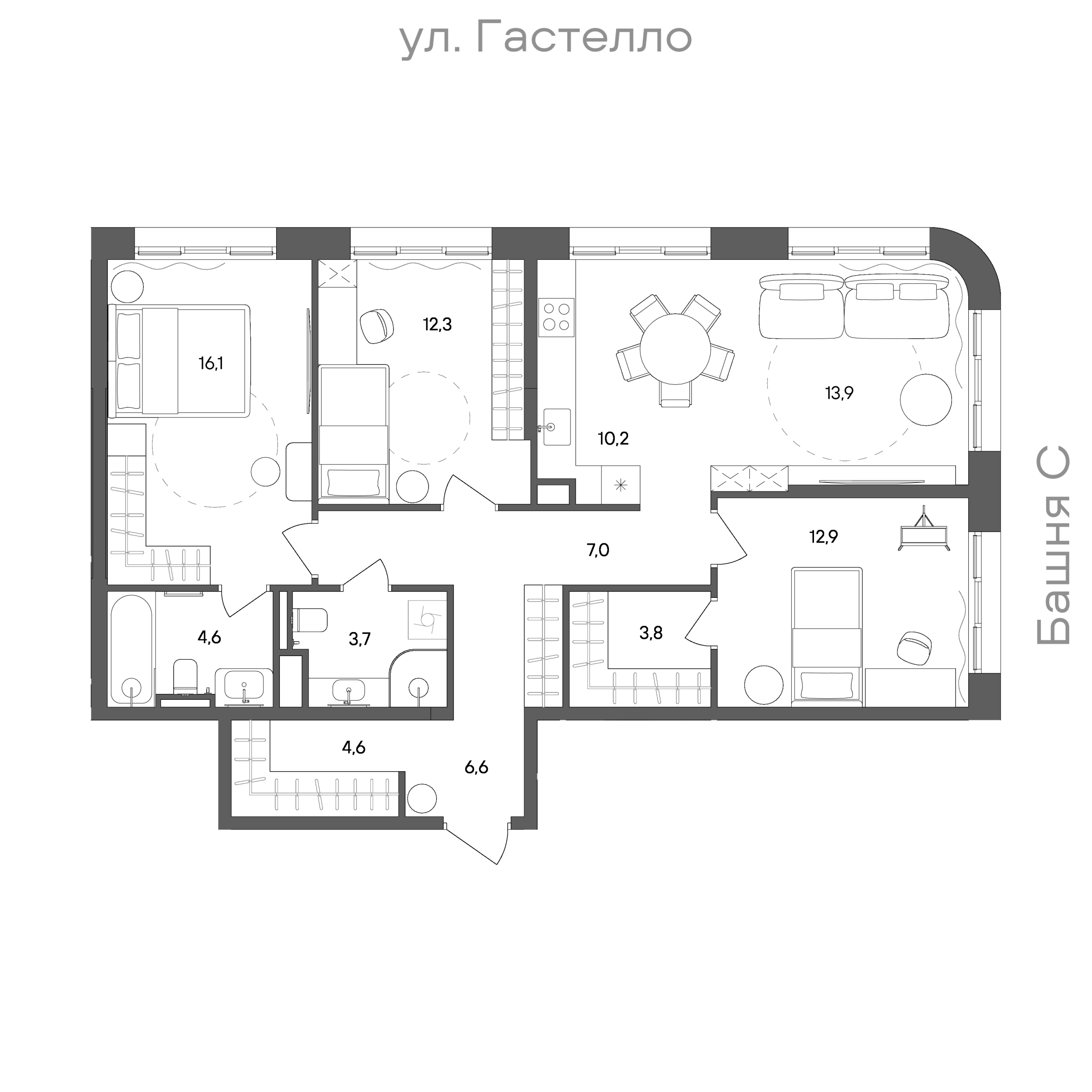 Официальная схема СТОУН Сокольники, 95,7 м²