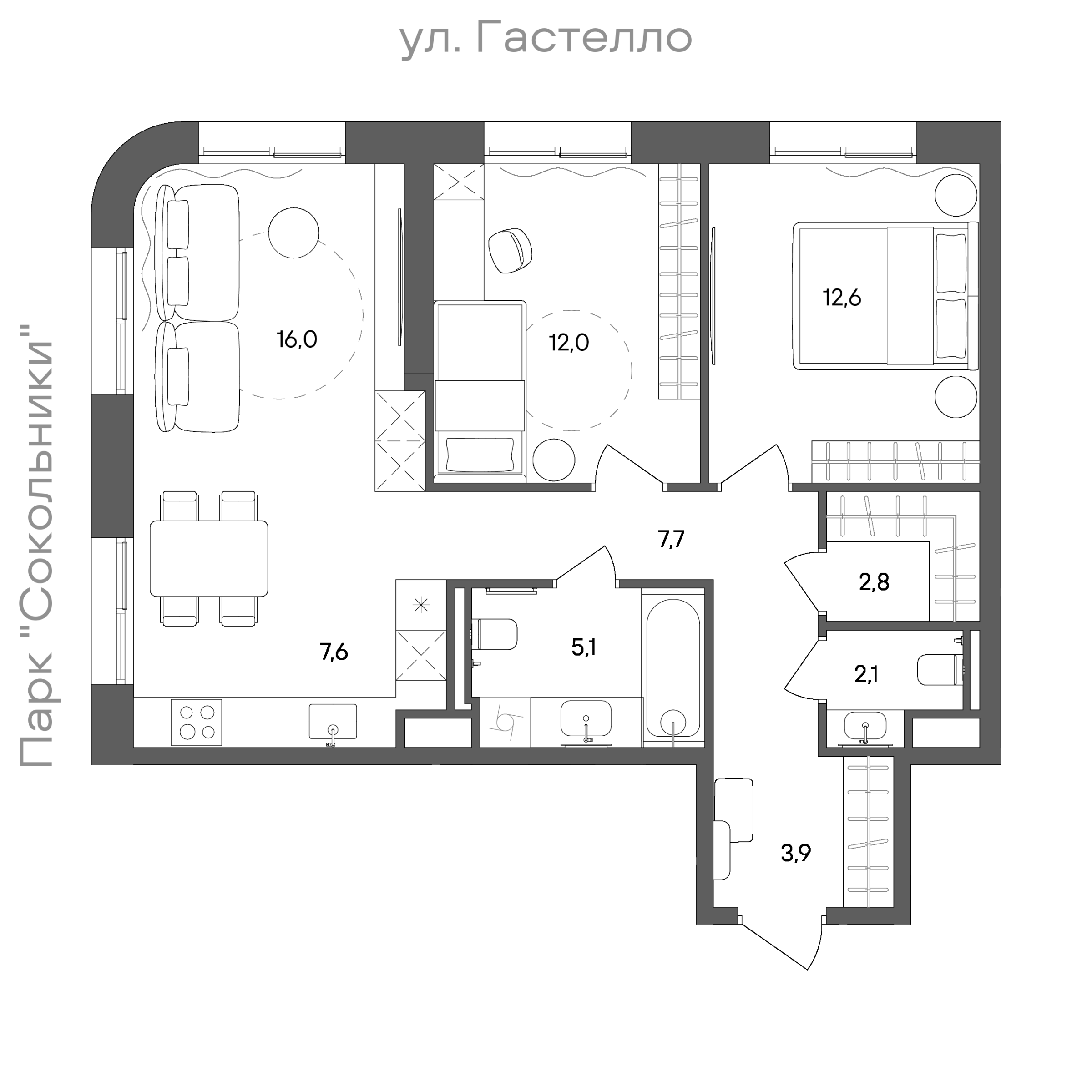 Официальная схема СТОУН Сокольники, 69,8 м²