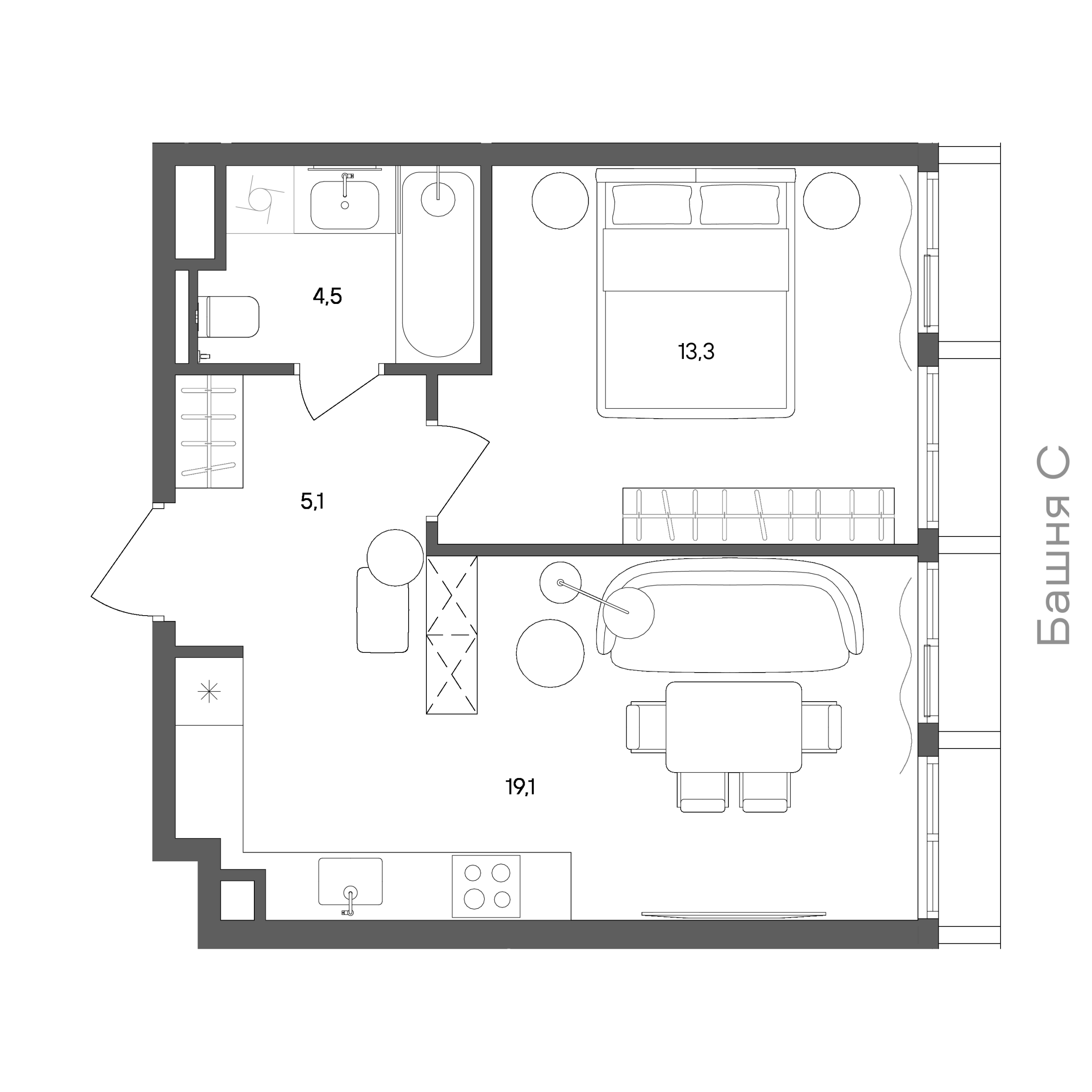 Официальная схема СТОУН Сокольники, 42 м²