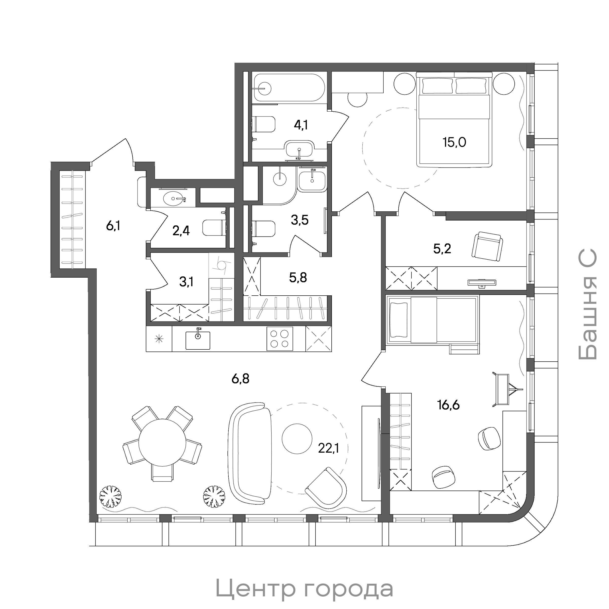 Официальная схема СТОУН Сокольники, 90,7 м²