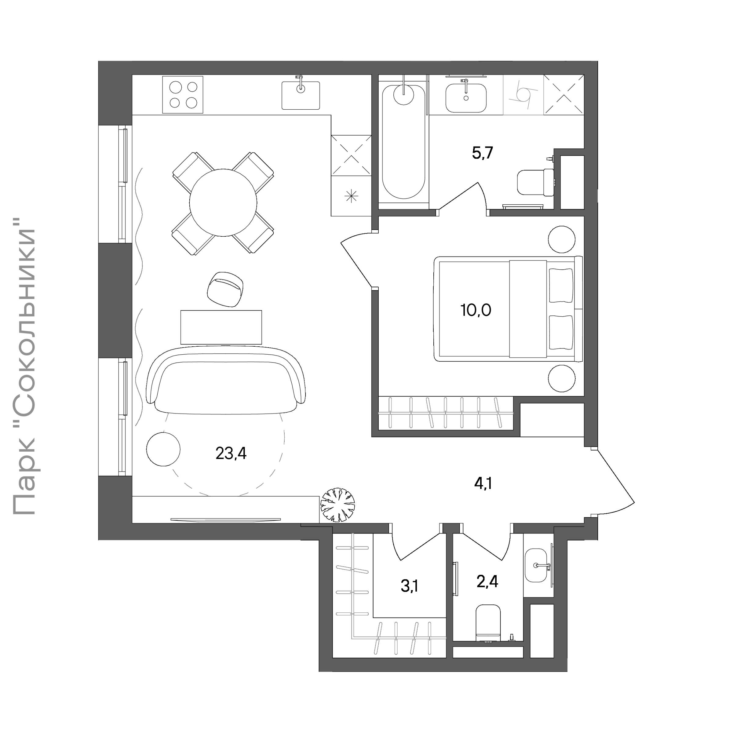 Официальная схема СТОУН Сокольники, 48,7 м²