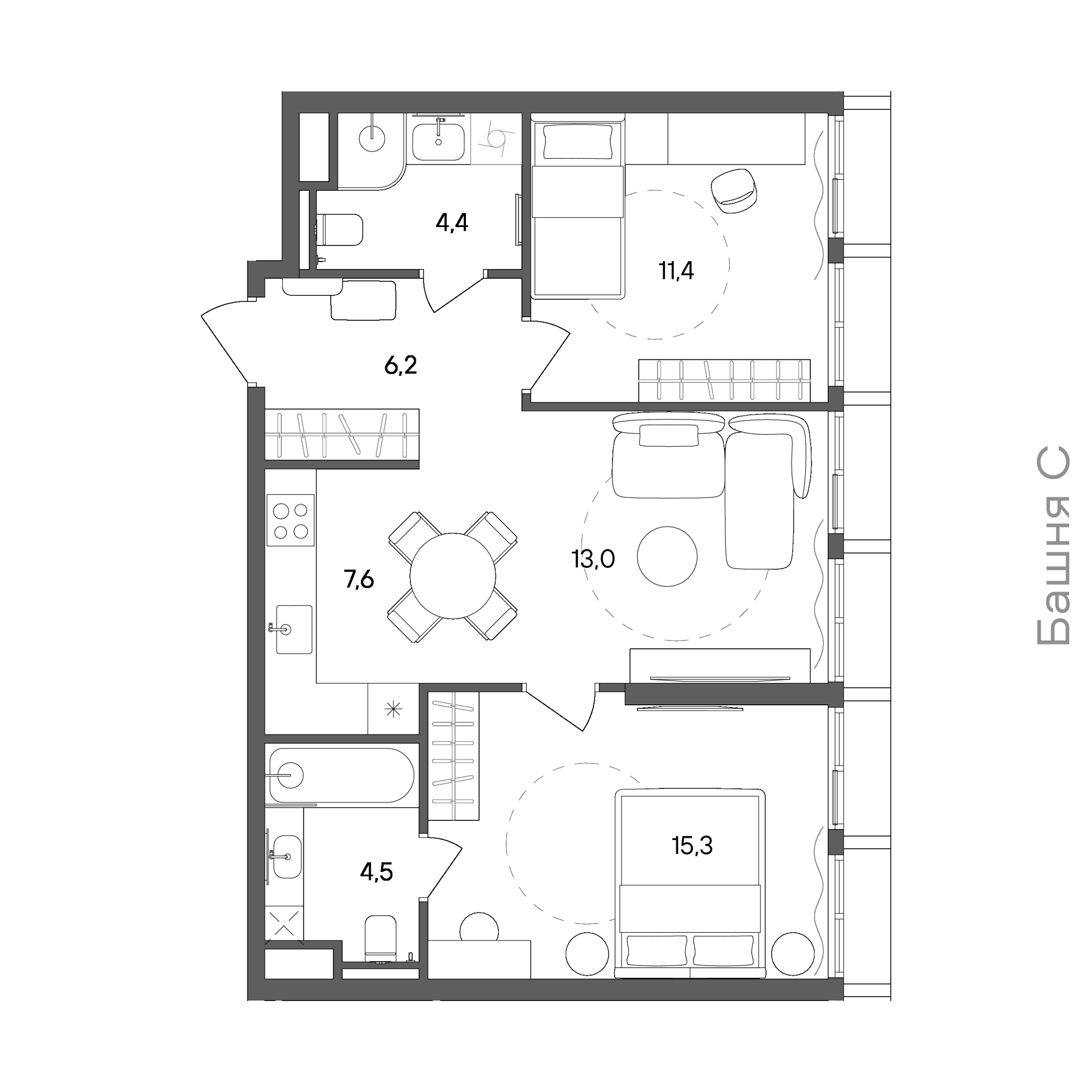 Официальная схема СТОУН Сокольники, 62,4 м²