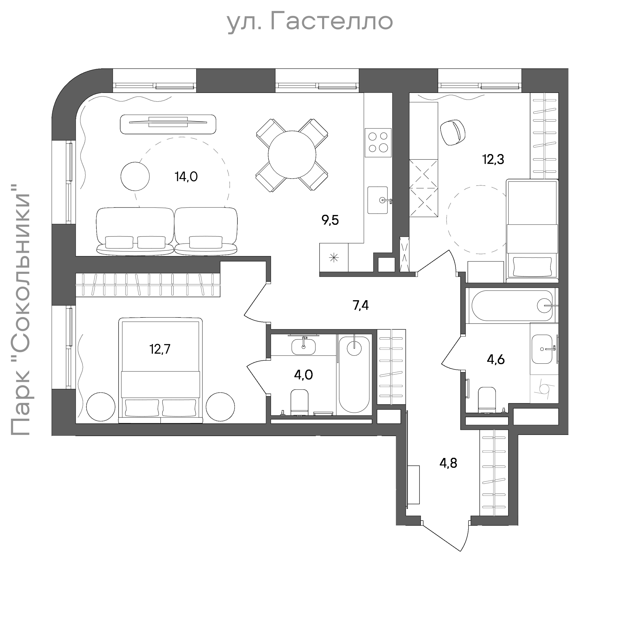 Официальная схема СТОУН Сокольники, 69,3 м²