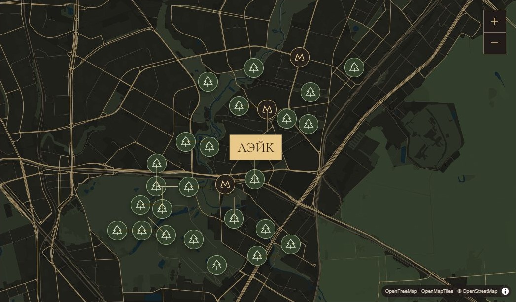 ЛЭЙК, станции метро и парки — карта OpenStreetMap
