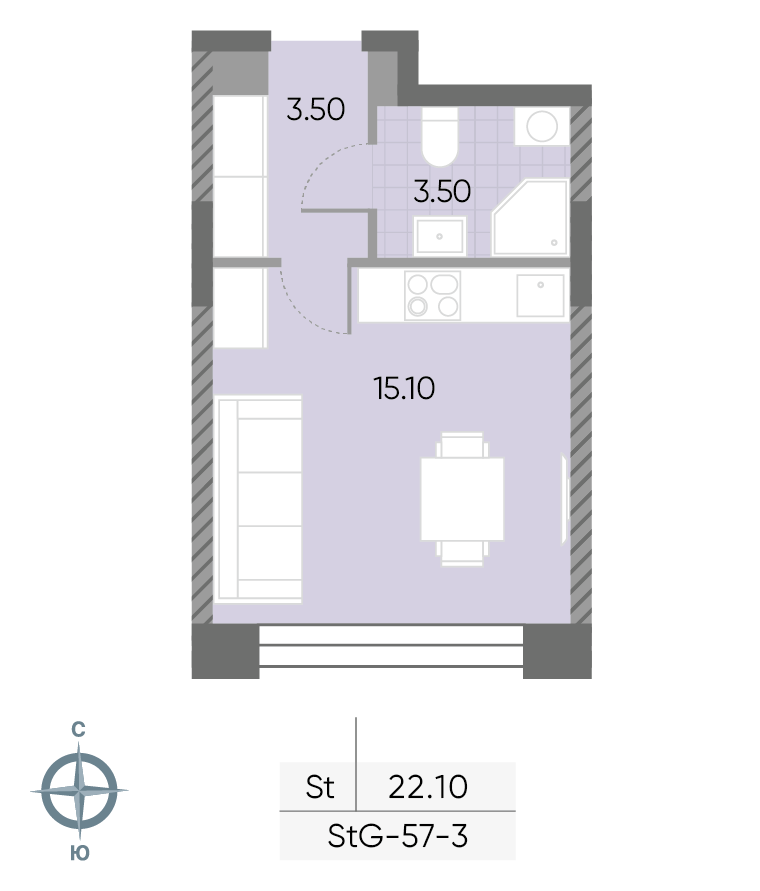 Исходный план: Студия, 22,1 м²