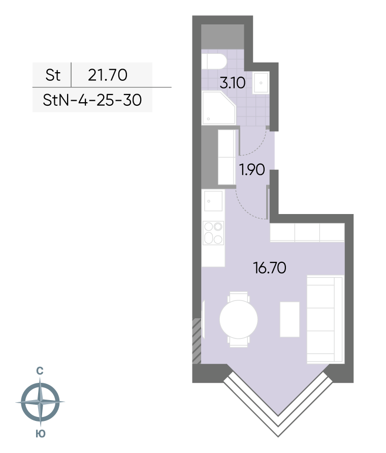 Исходная планировка Студия, 21,7 м²
