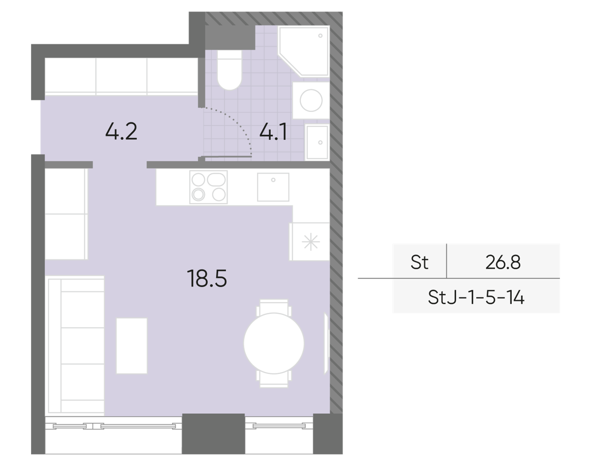 Исходная планировка Студия, 26,8 м²