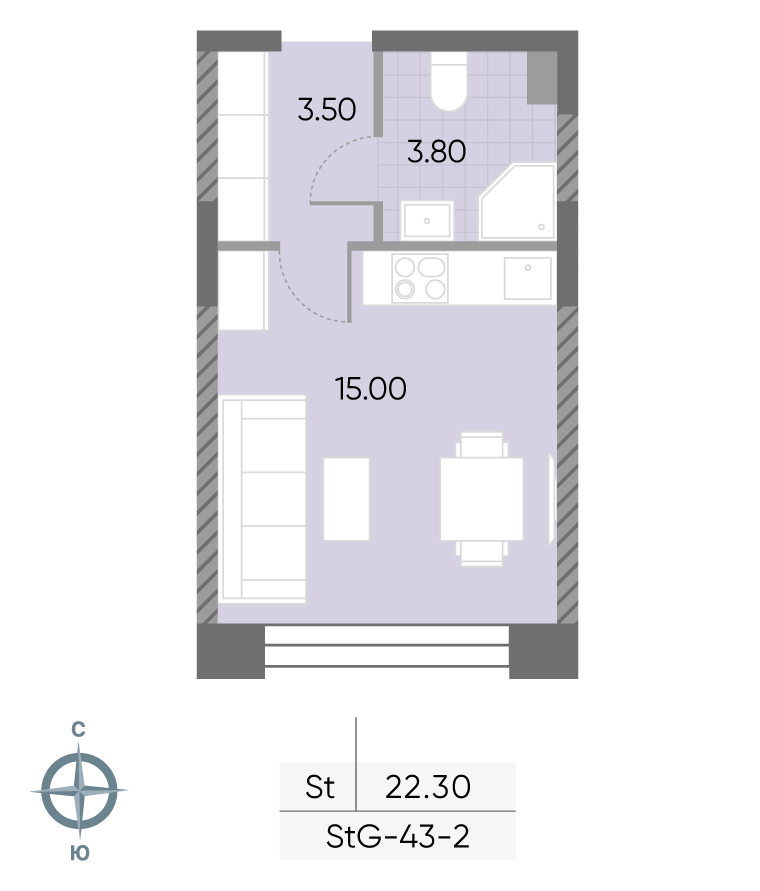 Исходная планировка Студия, 22,3 м²
