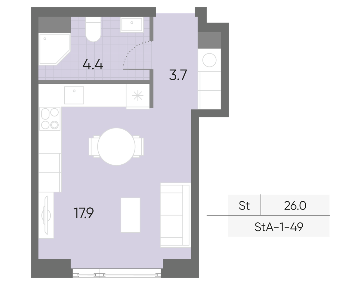 Исходная планировка Студия, 26 м²