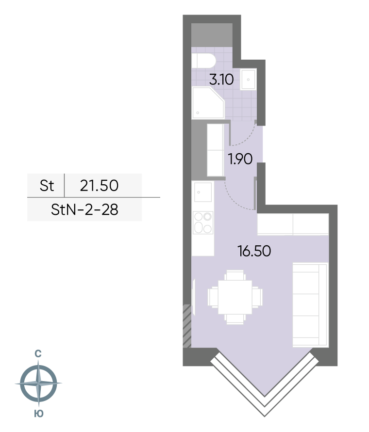 Исходная планировка Студия, 21,5 м²