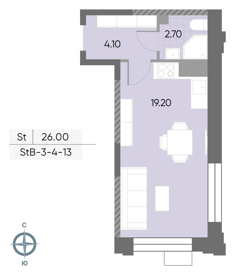 Исходная планировка Студия, 26 м²