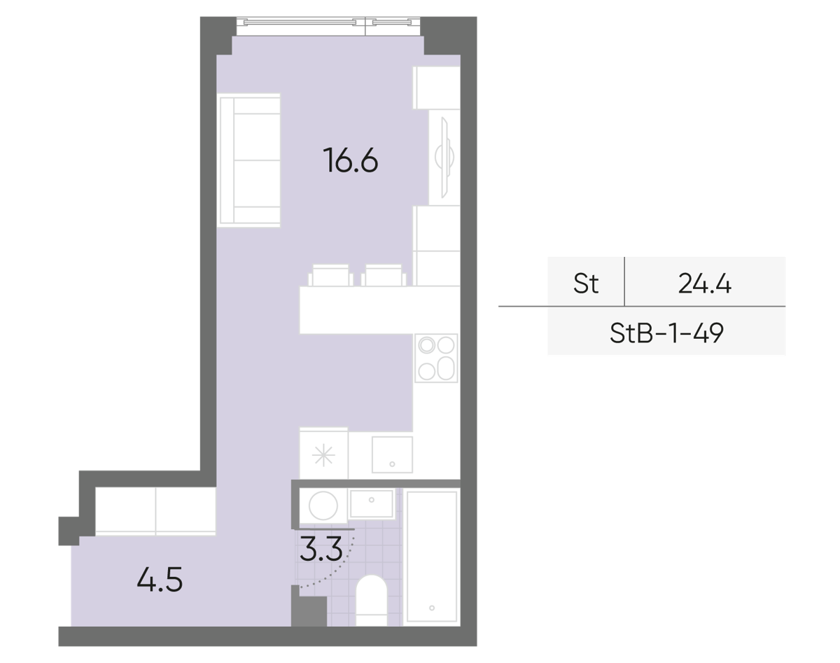 Исходная планировка Студия, 24,4 м²