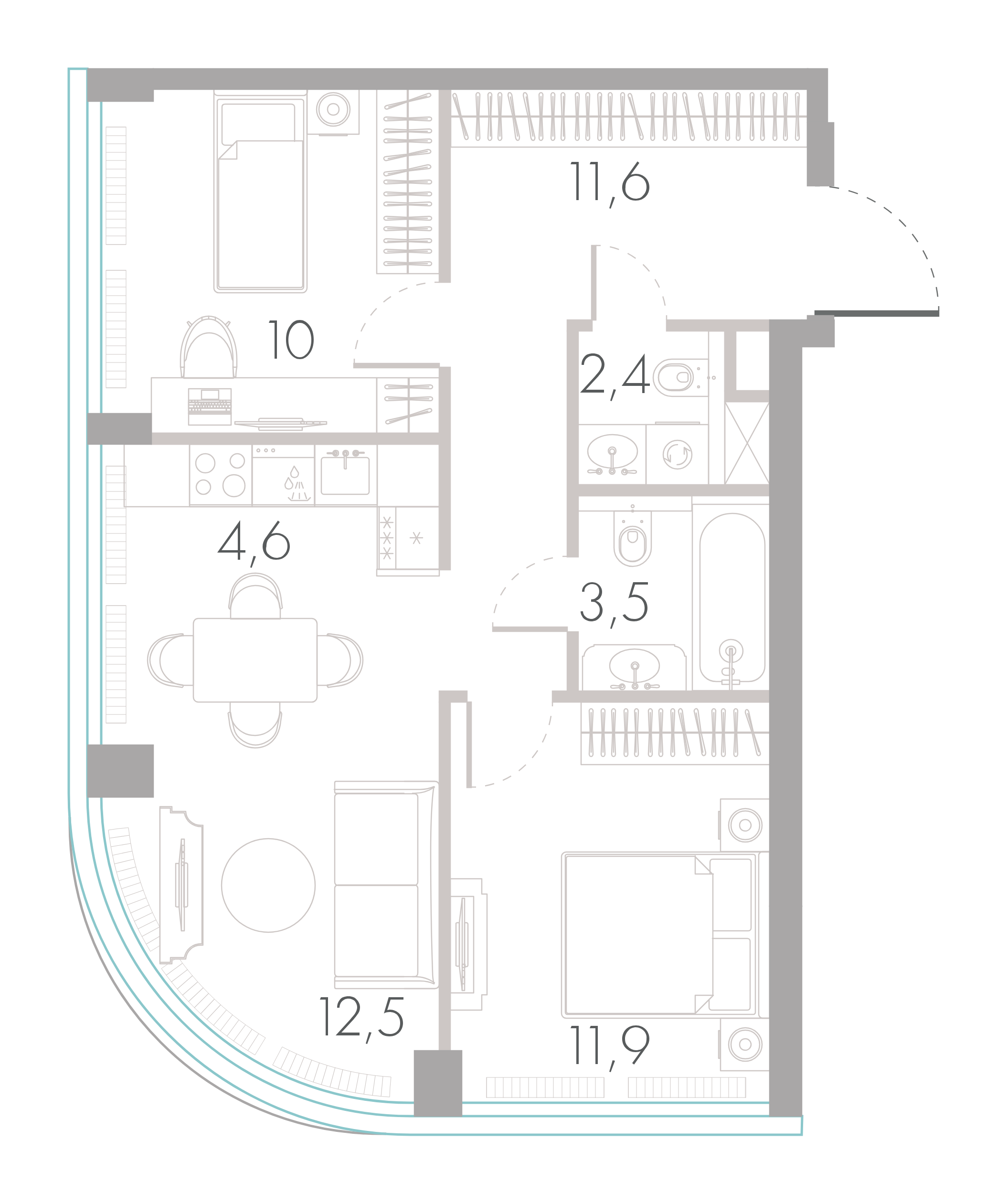 Официальная схема Ривер Парк Кутузовский, 56,5 м²