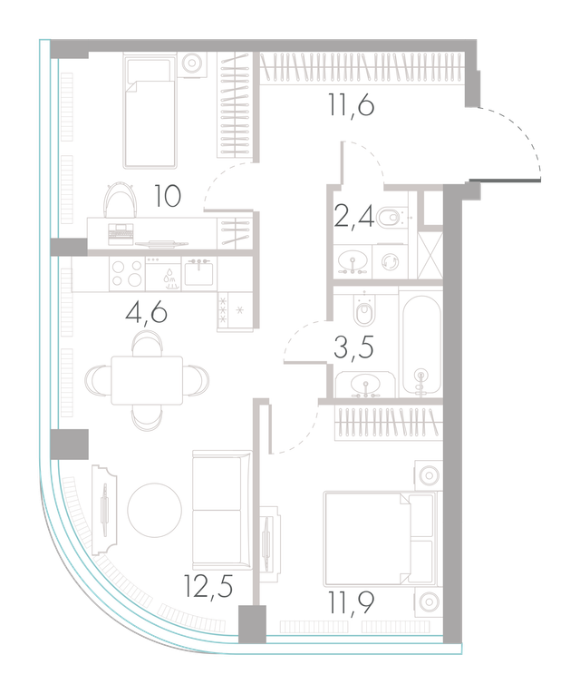 Официальная схема Ривер Парк Кутузовский, 56,5 м²