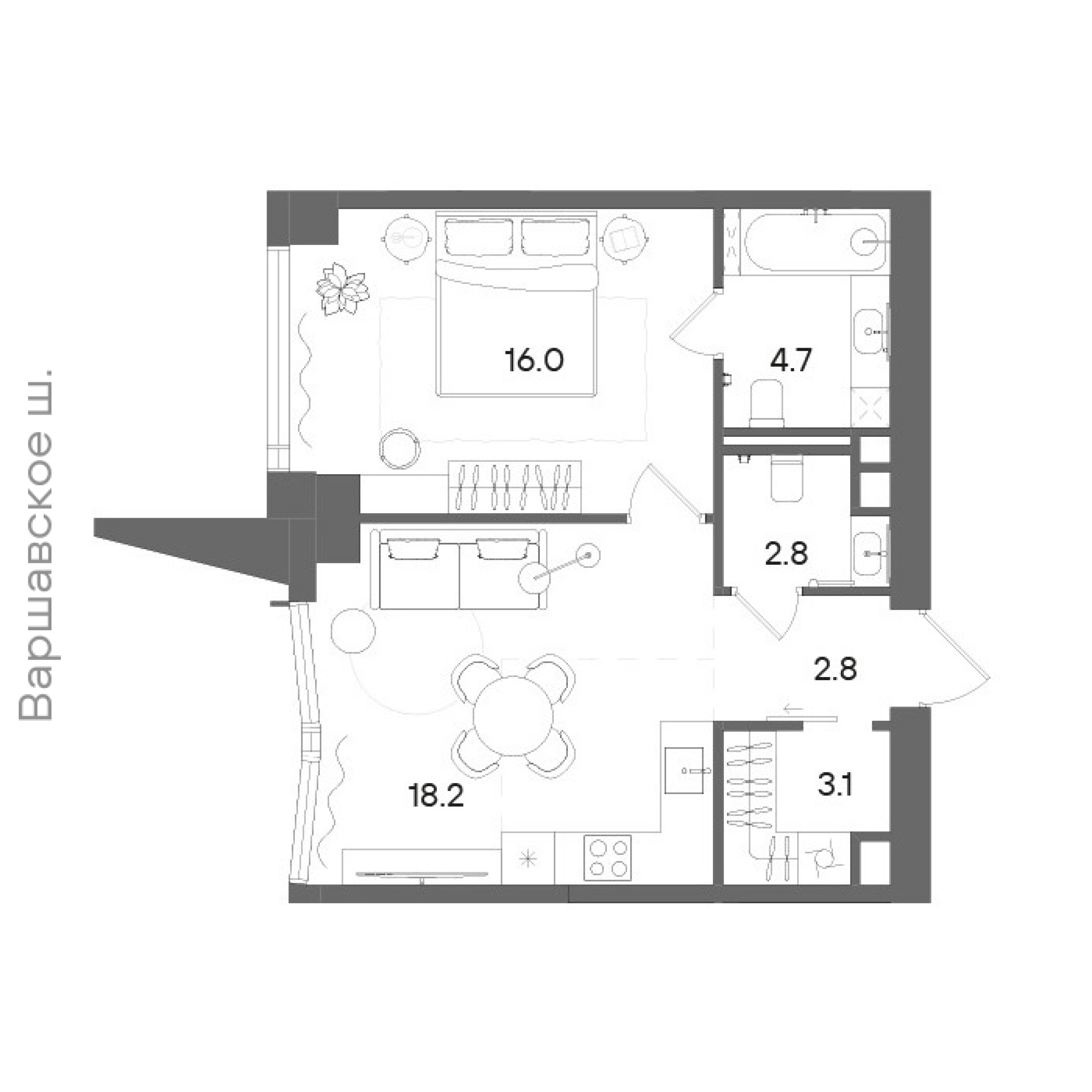 Официальная планировка STONE Blik, 47,4 м²