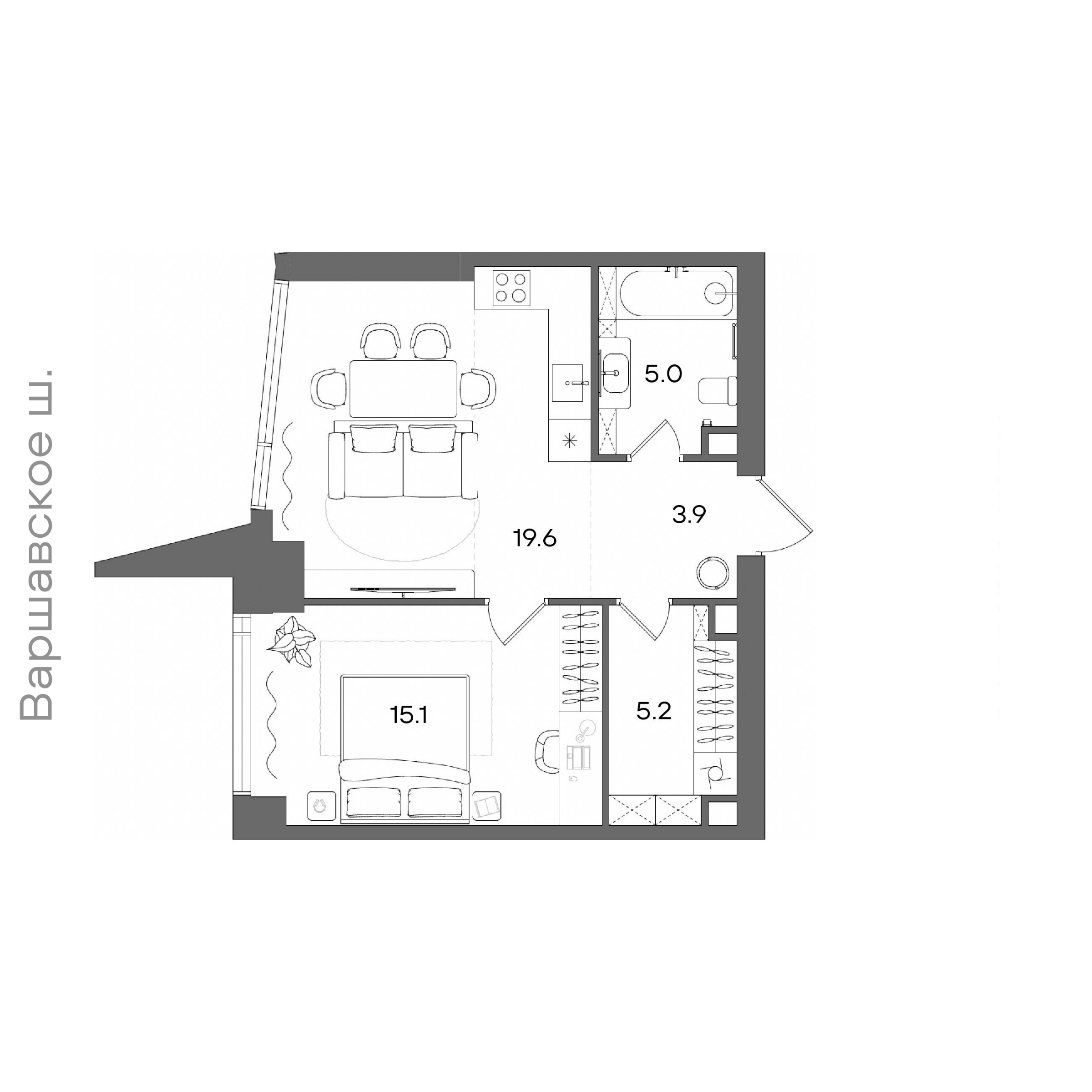 Официальная планировка STONE Blik, 48,8 м²