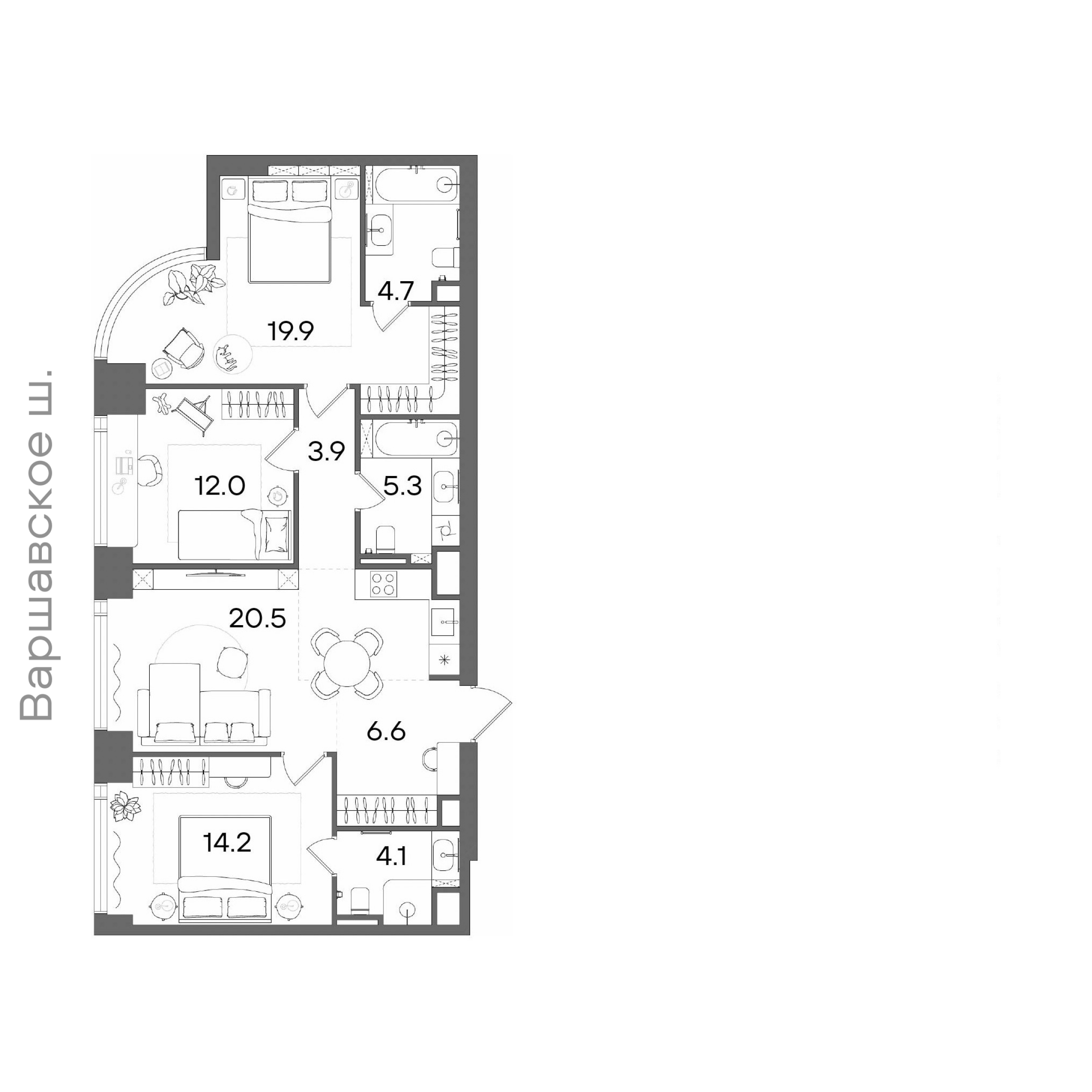 Официальная планировка STONE Blik, 91,2 м²