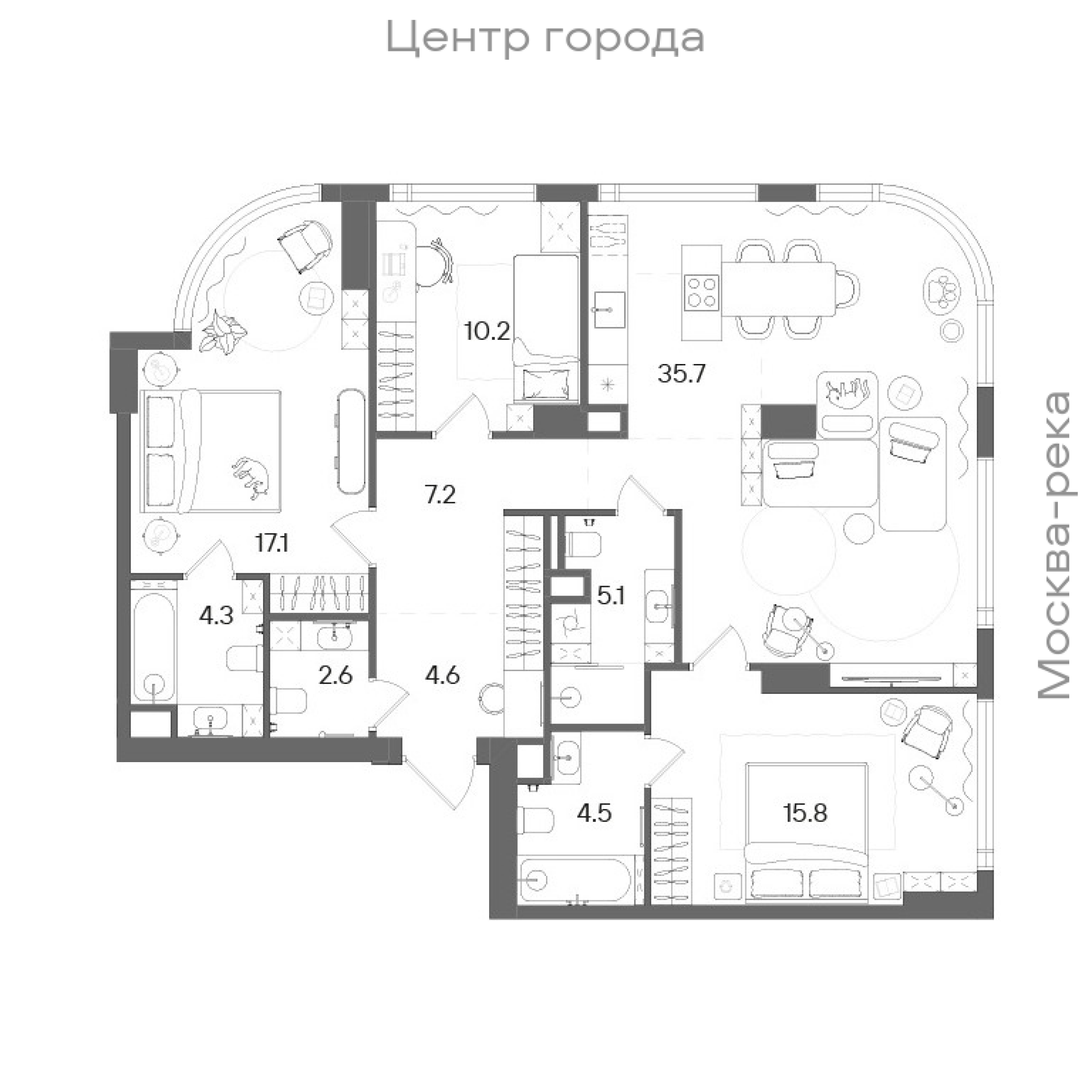 Официальная планировка STONE Blik, 107,1 м²