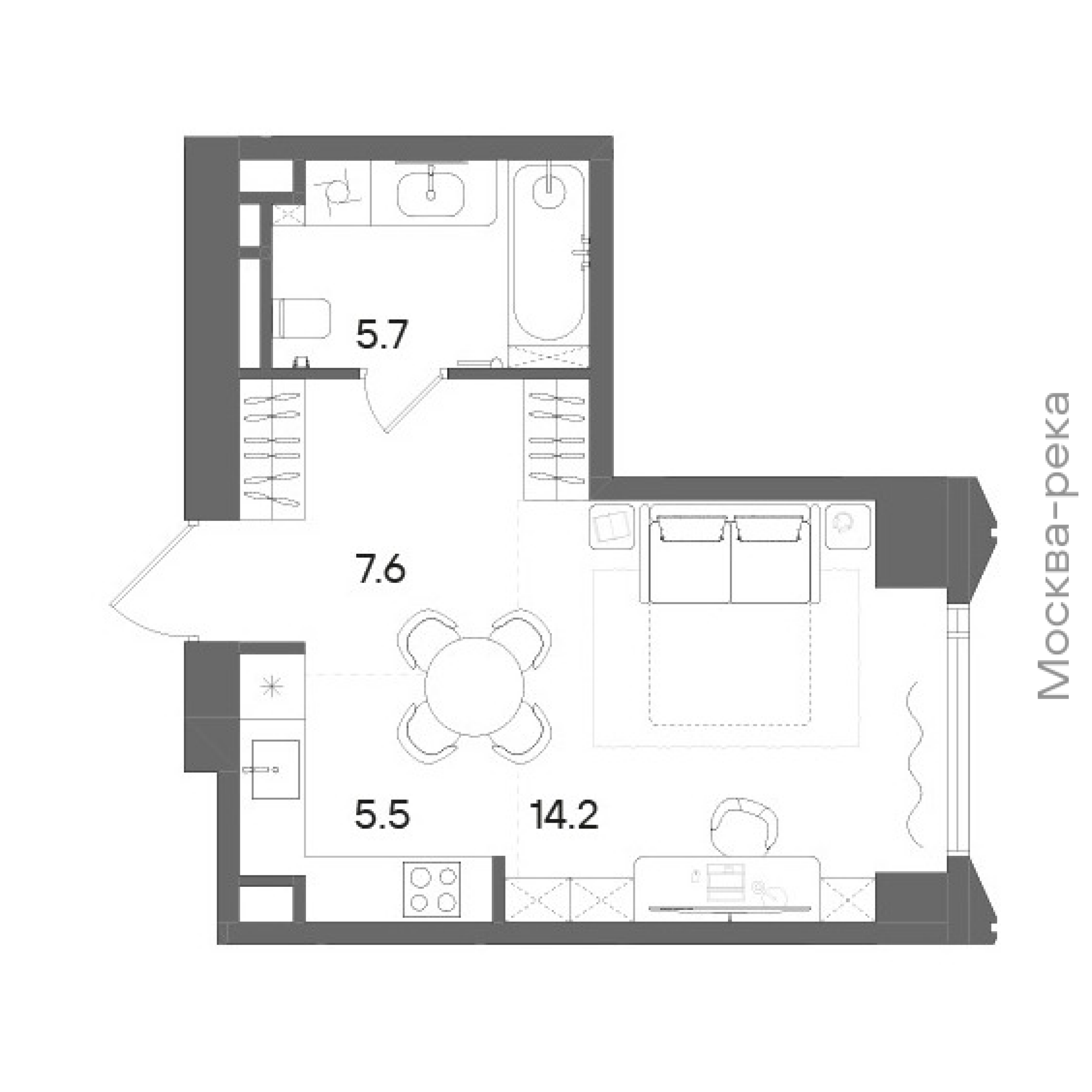 Официальная планировка STONE Blik, 33,1 м²