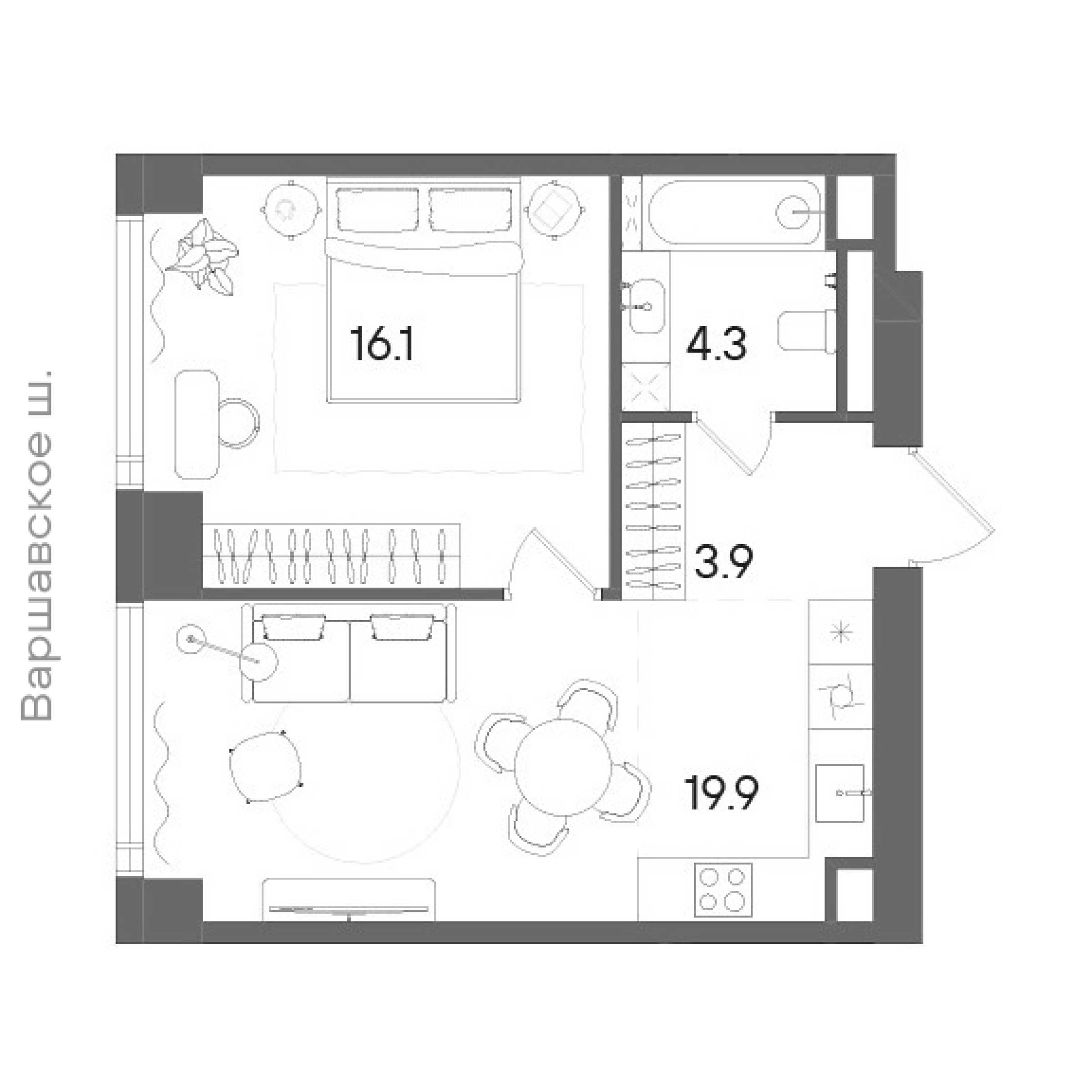 Официальная планировка STONE Blik, 44,6 м²