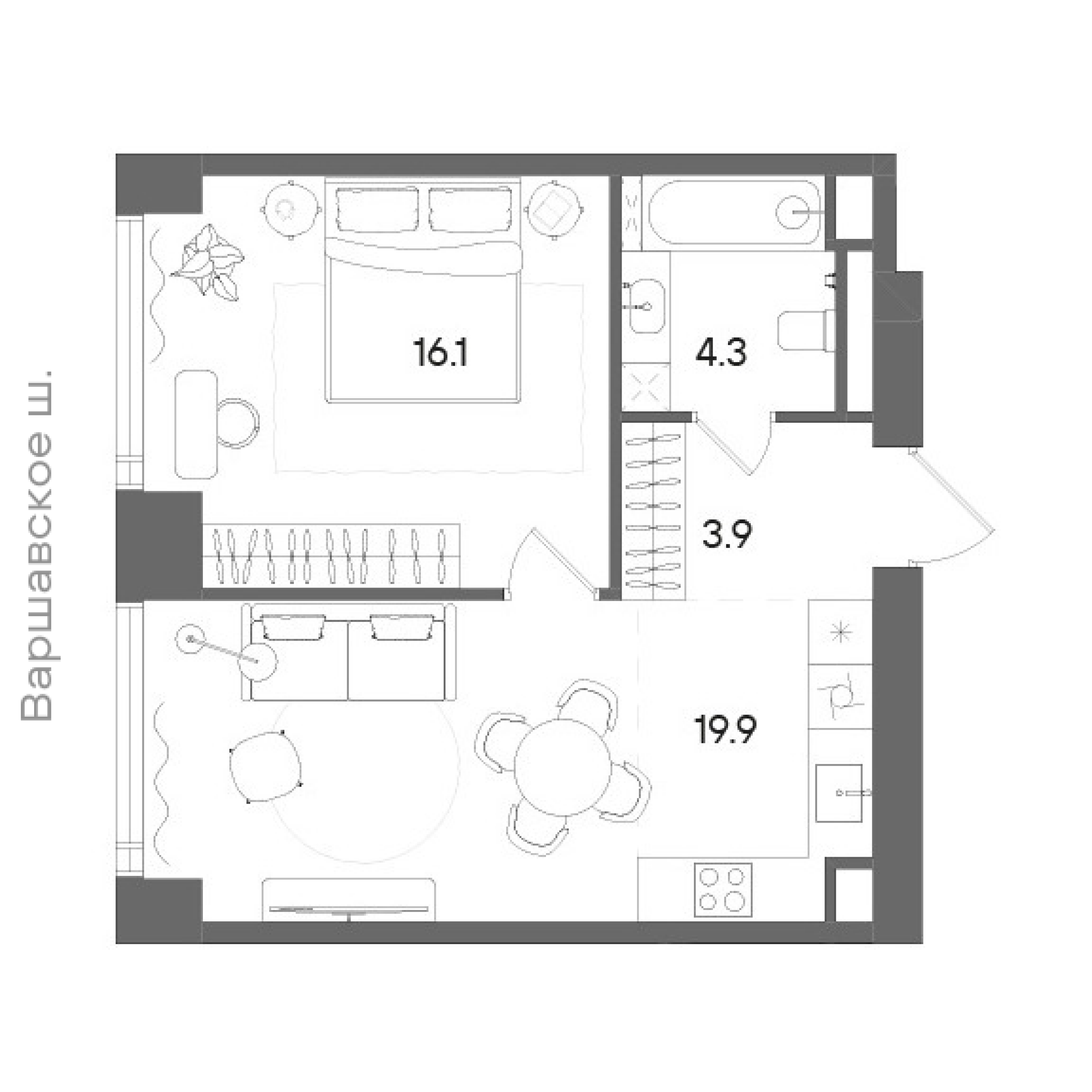 Официальная планировка STONE Blik, 44,6 м²
