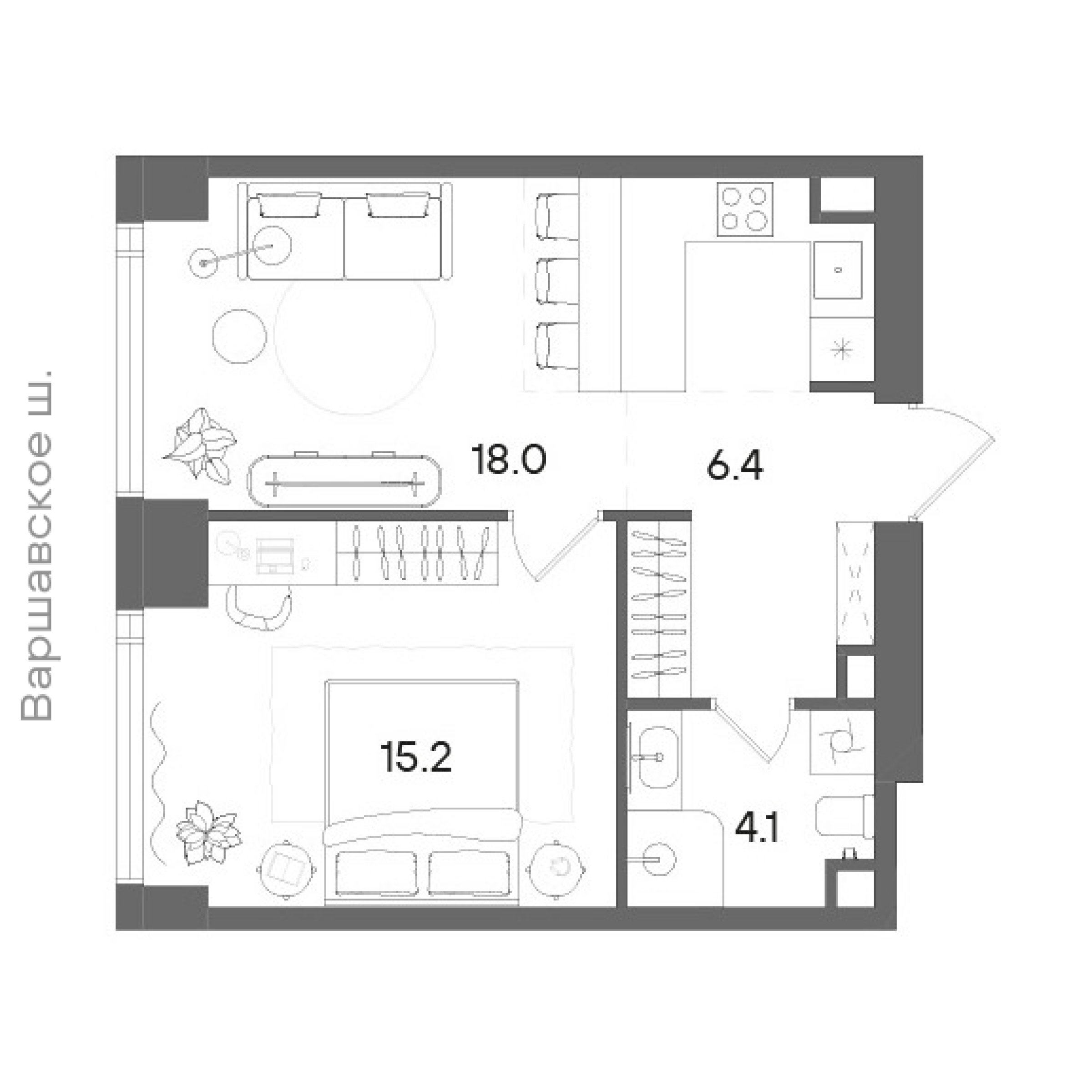 Официальная планировка STONE Blik, 43,7 м²