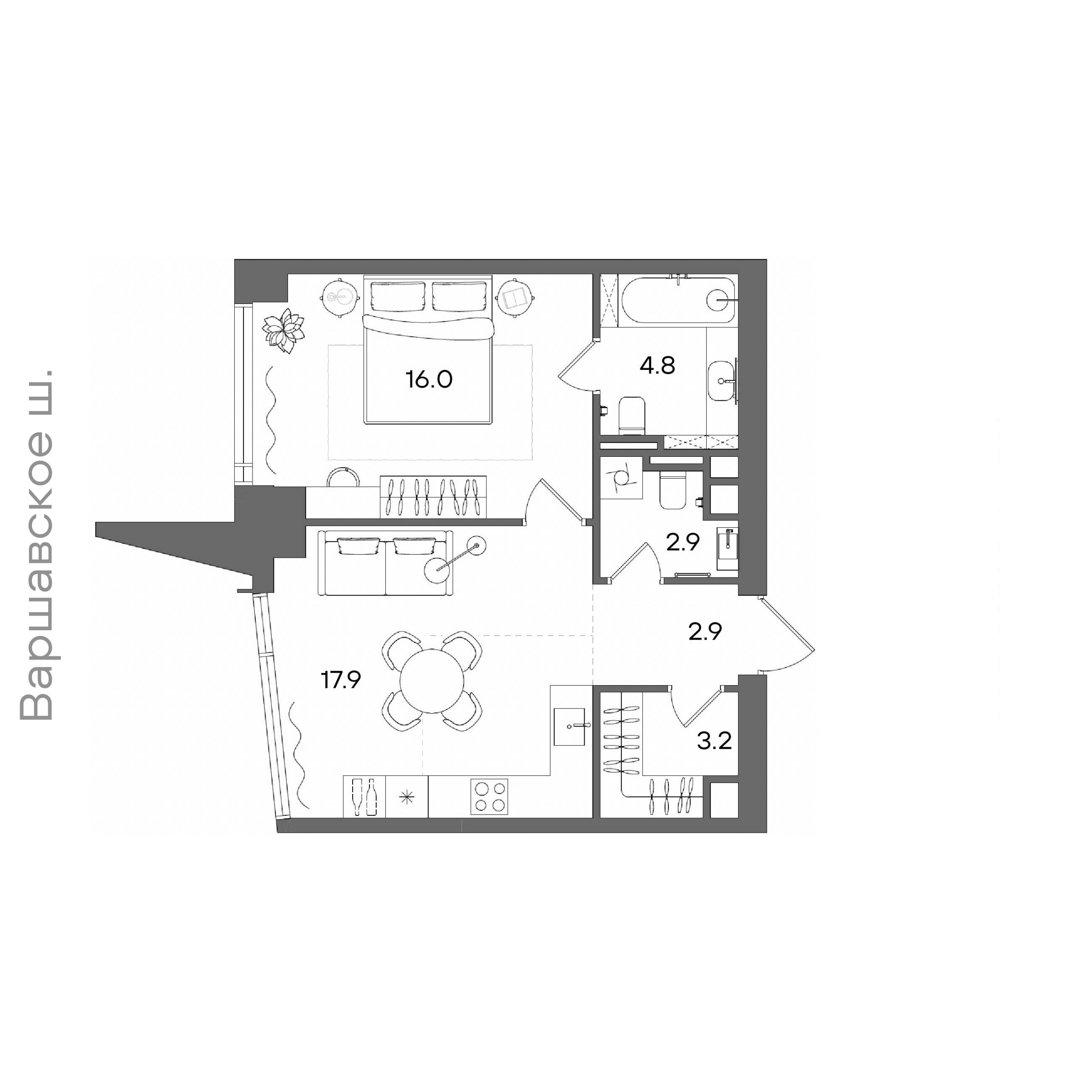 Официальная планировка STONE Blik, 47,7 м²