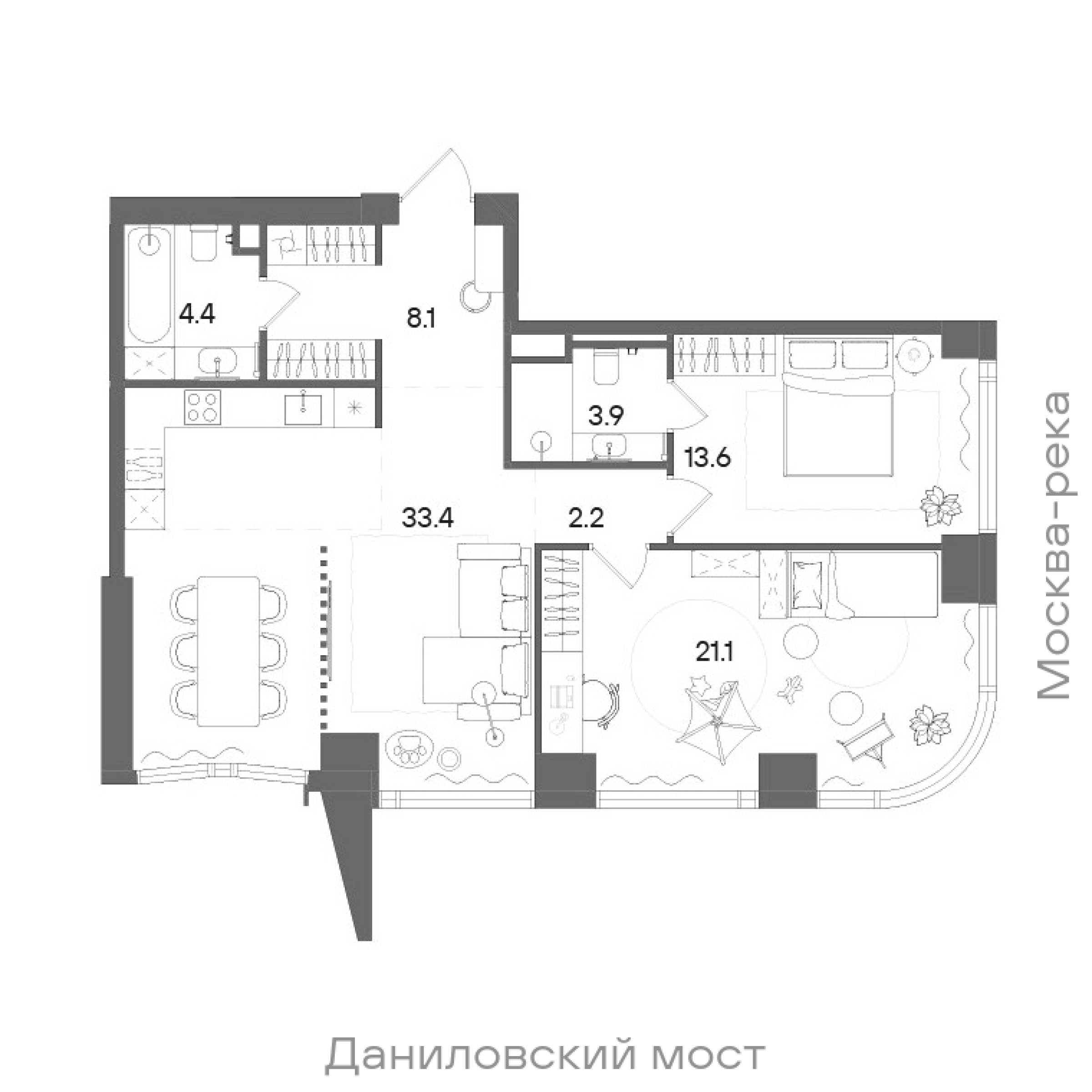 Официальная планировка STONE Blik, 86,7 м²