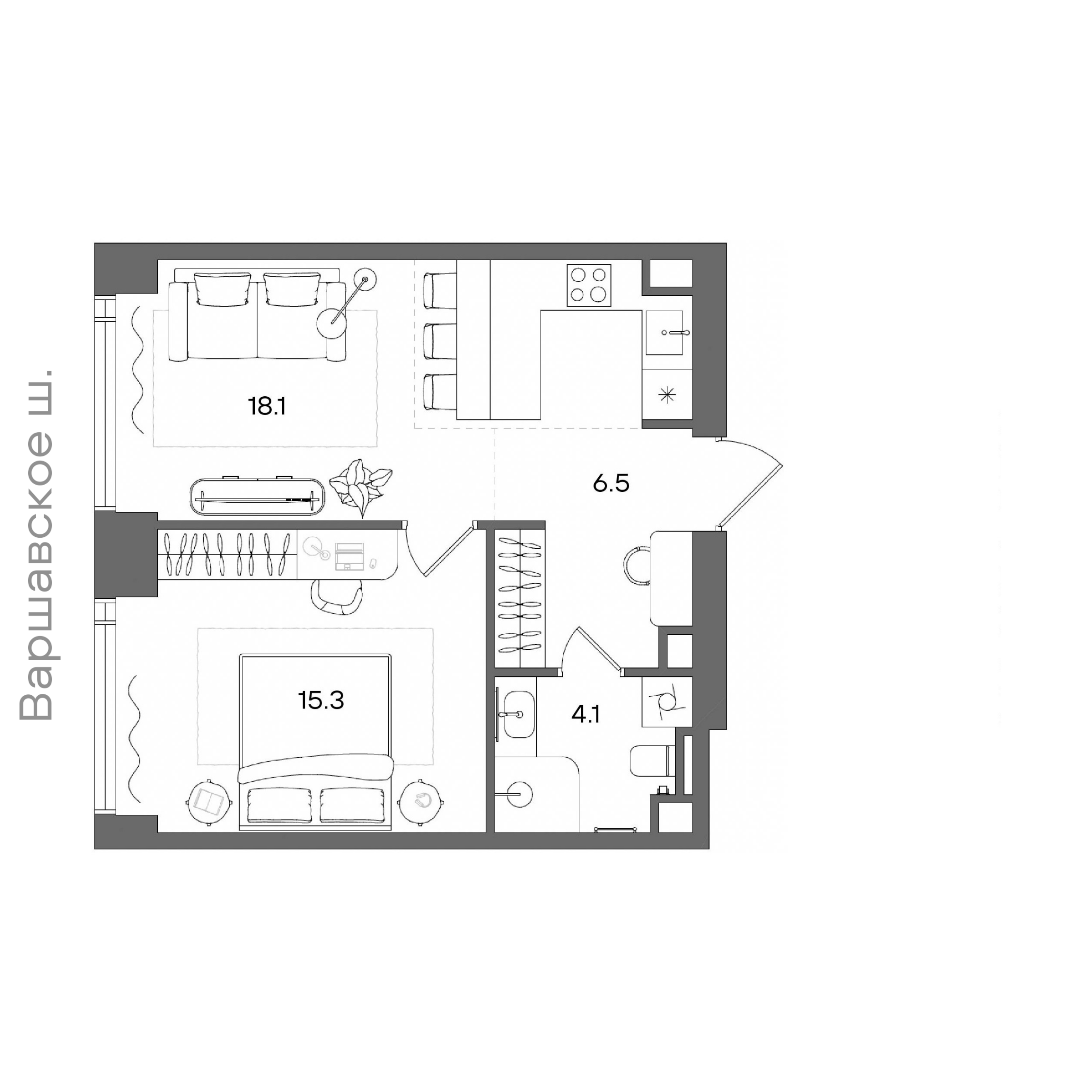 Официальная планировка STONE Blik, 44 м²